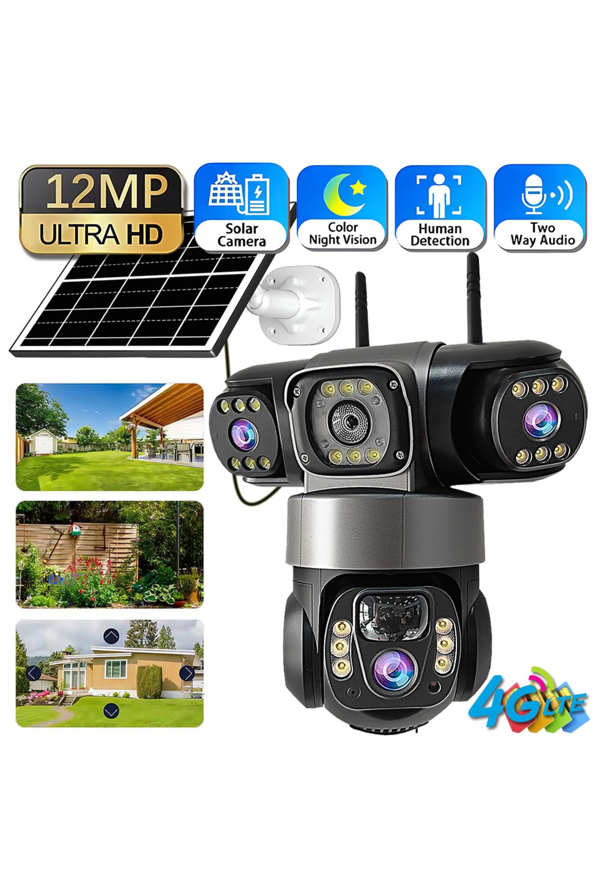 İMEXTECH 4G LTE 3 Lensli – 10x Zoom, PIR Algılama, Gece Görüşlü, Su , PTZ CCTV Dış Mekan Kamerası Uyumlu