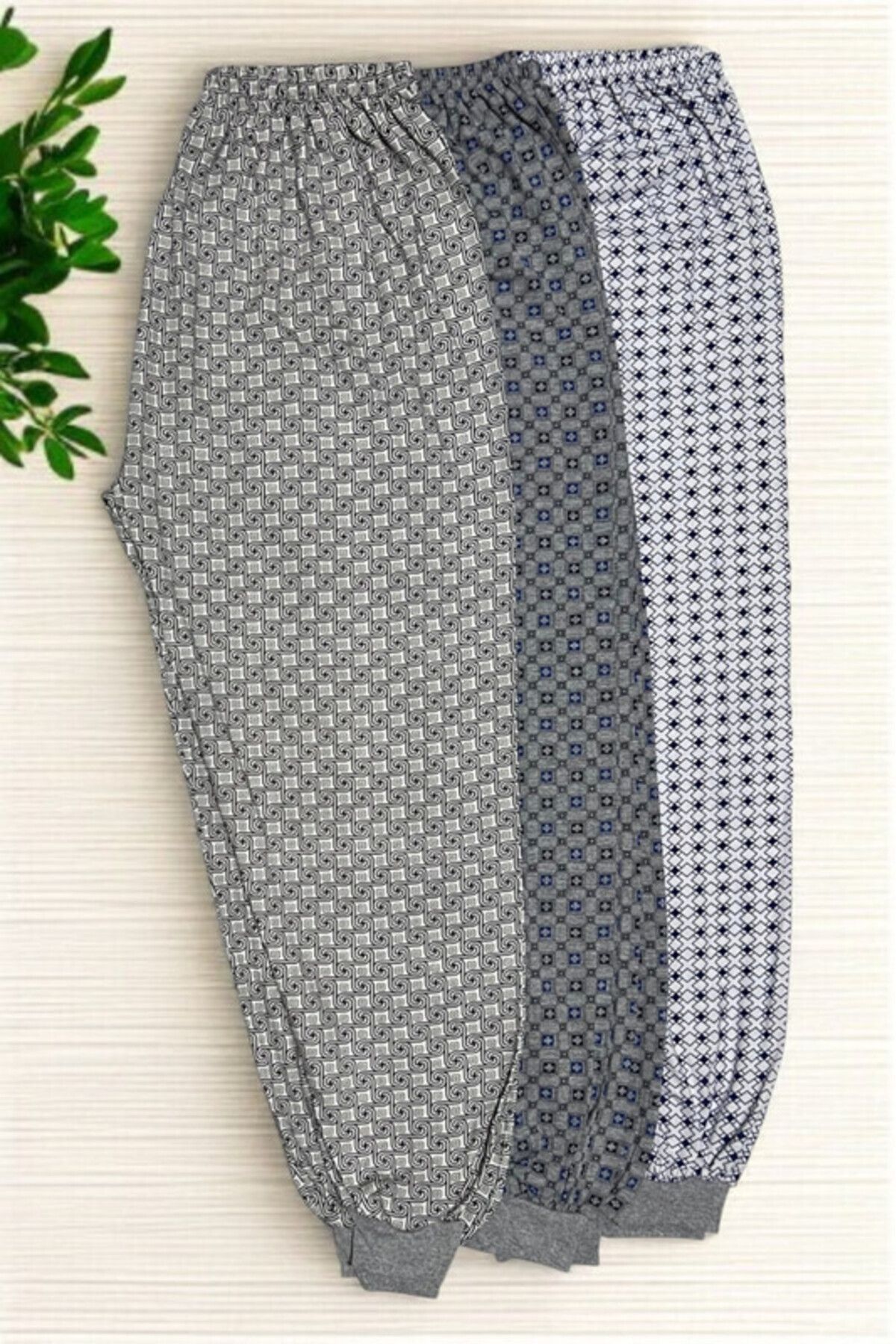 SİERNA 3 Adet Erkek Desenli Uzun Manşetli Pijama Altı Yazlık srn-003995