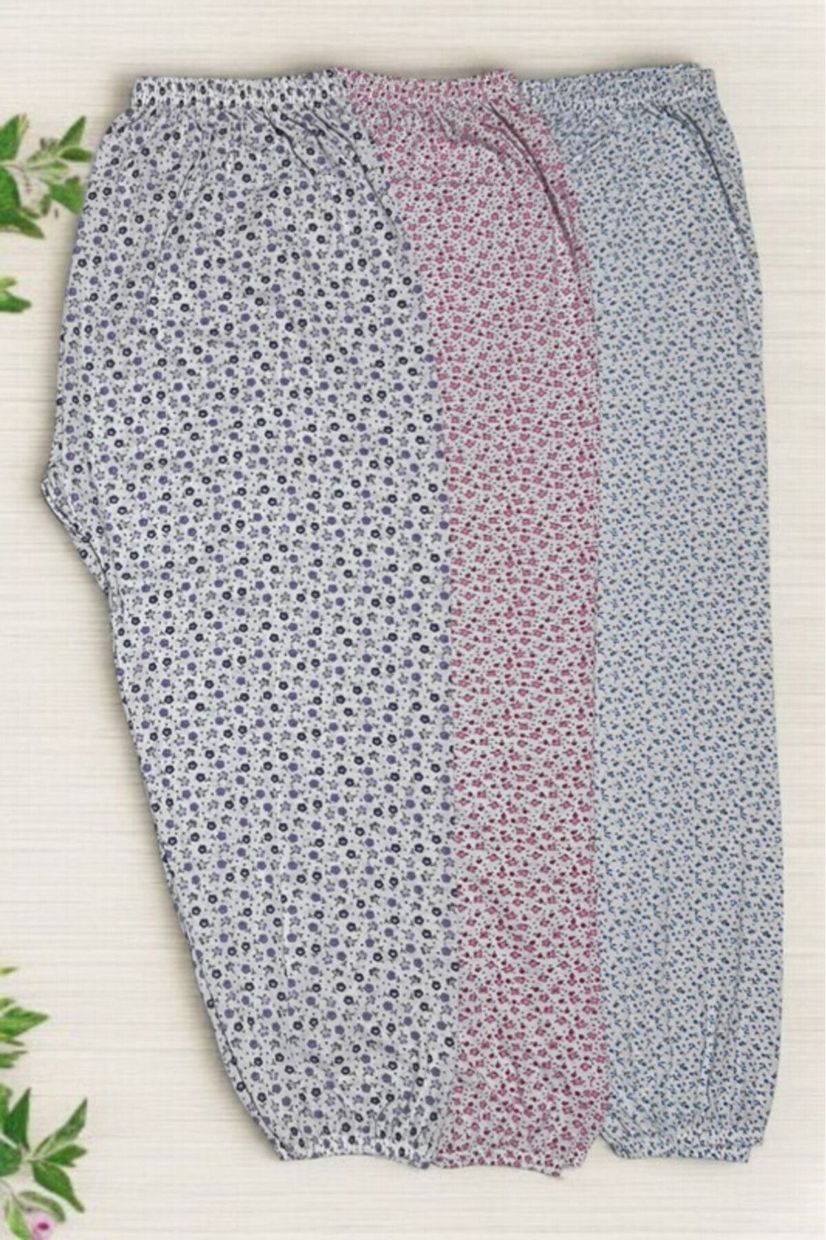 SİERNA 3 Adet Kadın Desenli Uzun Lastikli Pijama Altı Yazlık srn-003952
