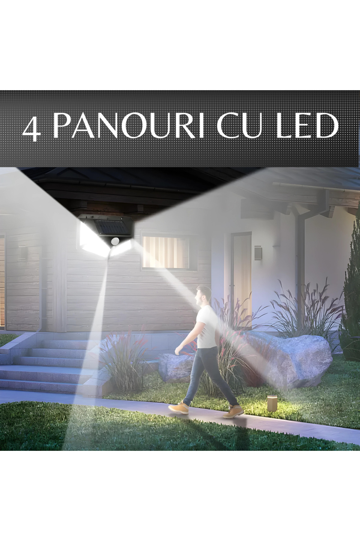 APF-Set of 4 Solar Lamps with Panel and Battery with 100 Led / White Light 270 Degree Motion Sensor 2