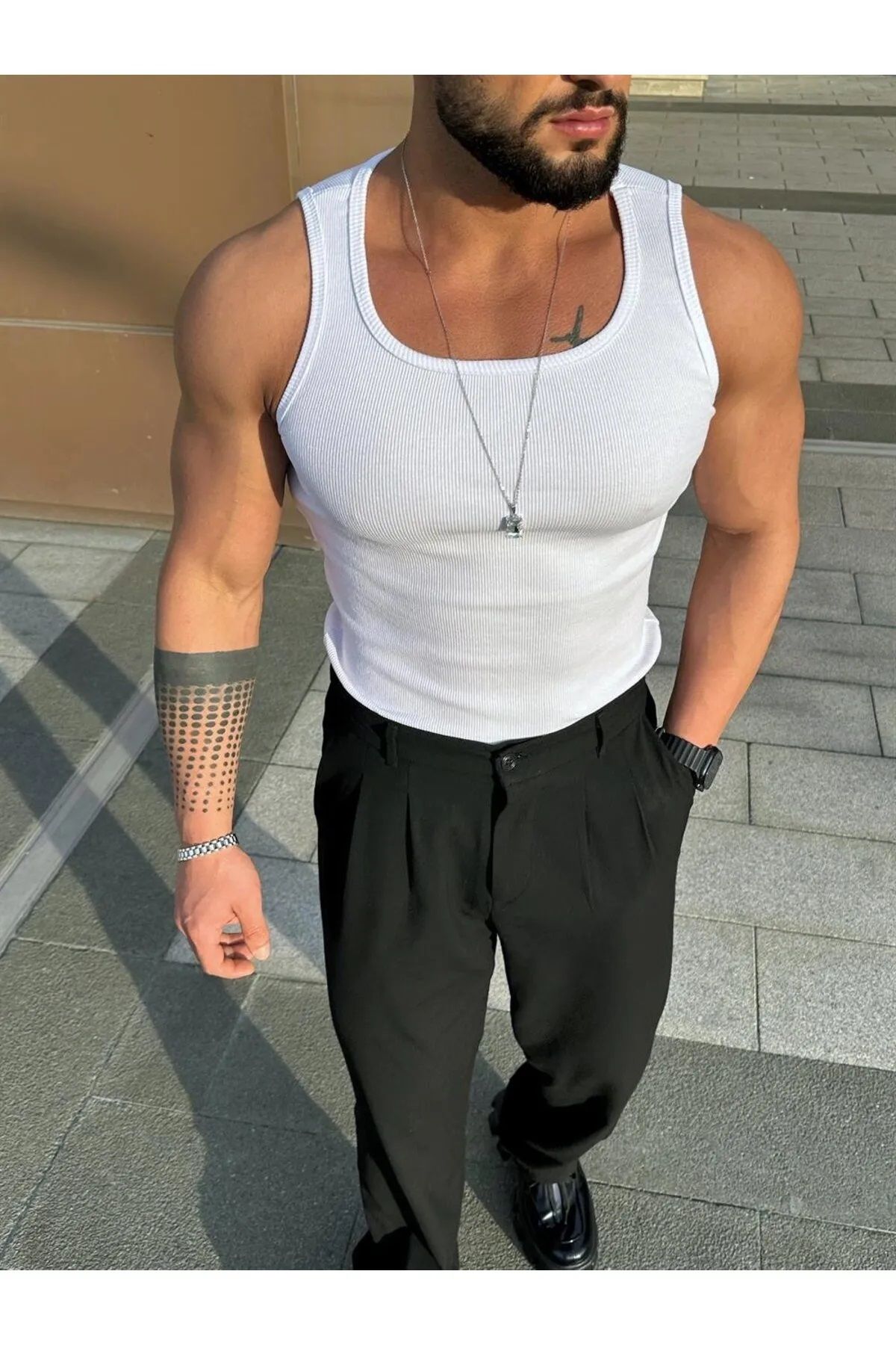 PEYORA Erkek Halter Yaka Sporcu Likralı Atlet