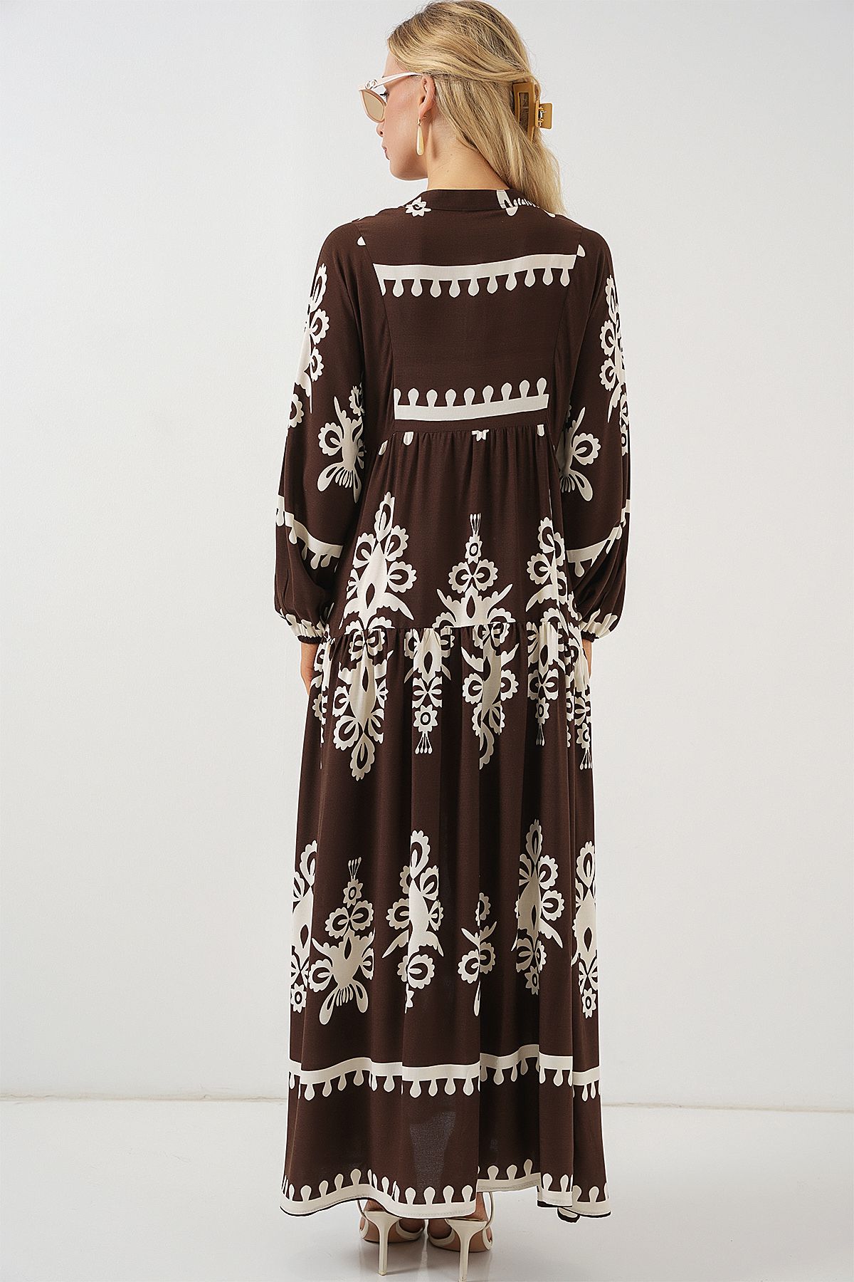 Bigdart-2423 Authentic Patterned Hijab Dress - Dark Brown 6