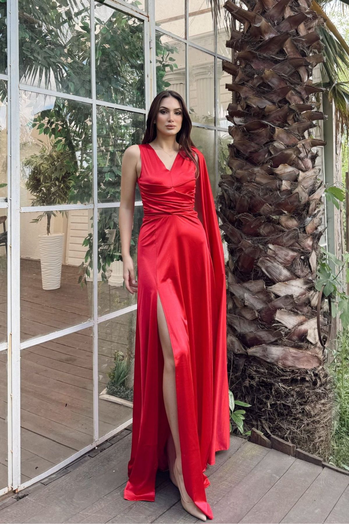 Sindimoda Alya Kuyruklu Yırtmaç Detay Saten Abiye 582240