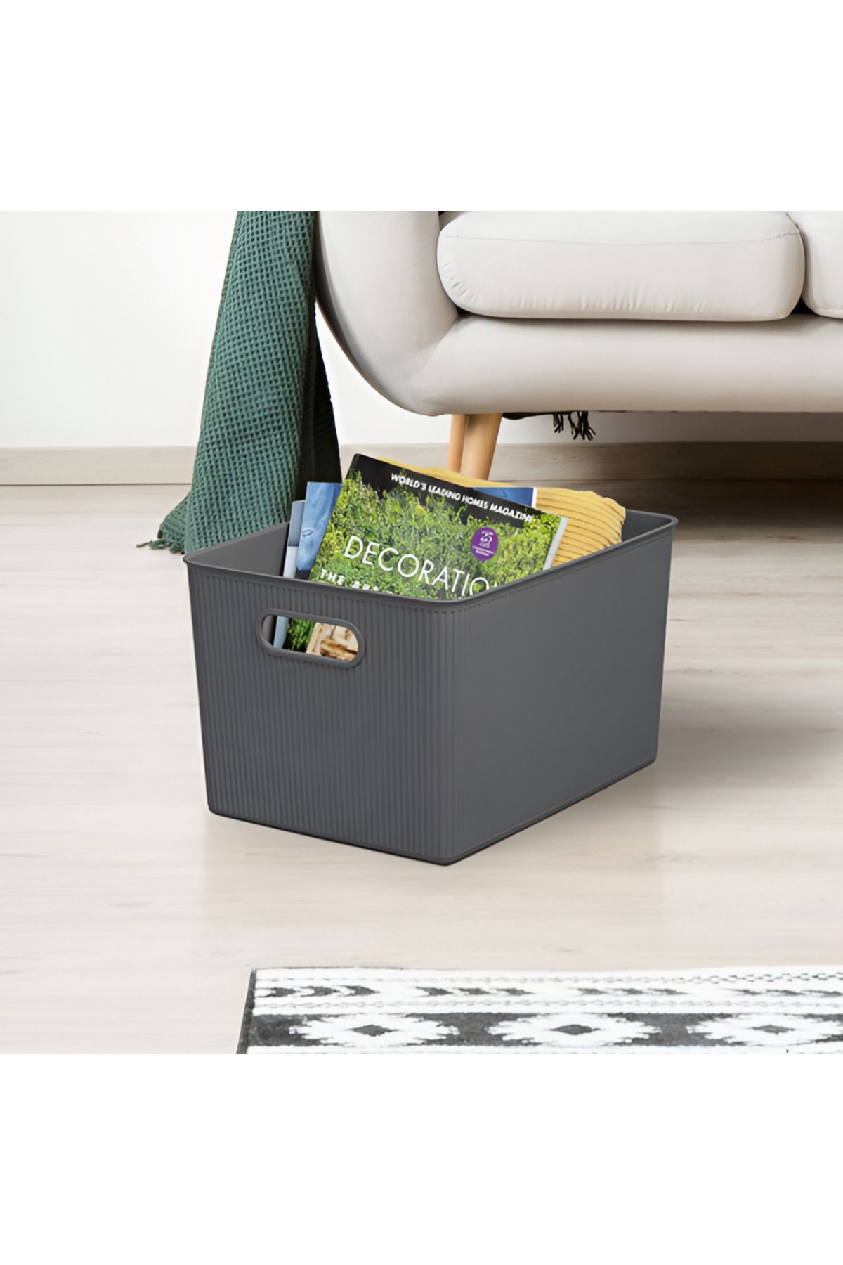 Tatay-Impact Resistance Vertical Wavy Design Rectangular Multipurpose Storage Basket in Anthracite Grey 2