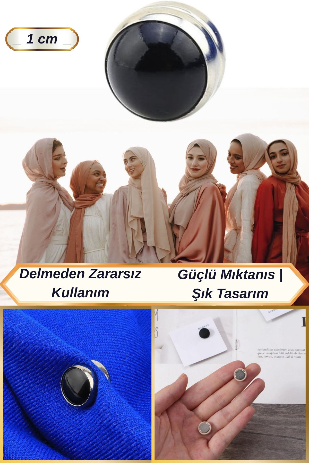 Hane Dostu 1 Cm Minimalist Şık Tasarım Güçlü Mıknatıs Şal Eşarp Tülbent Tutucu Aparat