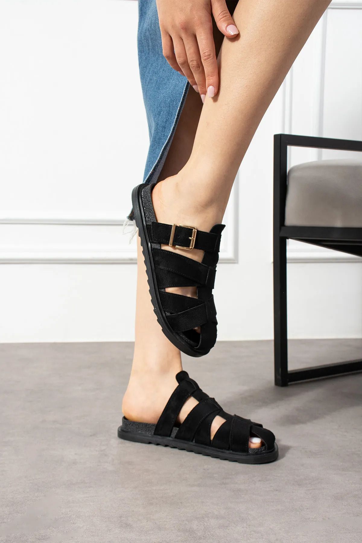 diya shoes Milda Kadın Bej Tokalı Günlük Sandalet – Konforlu Yaz Terliği