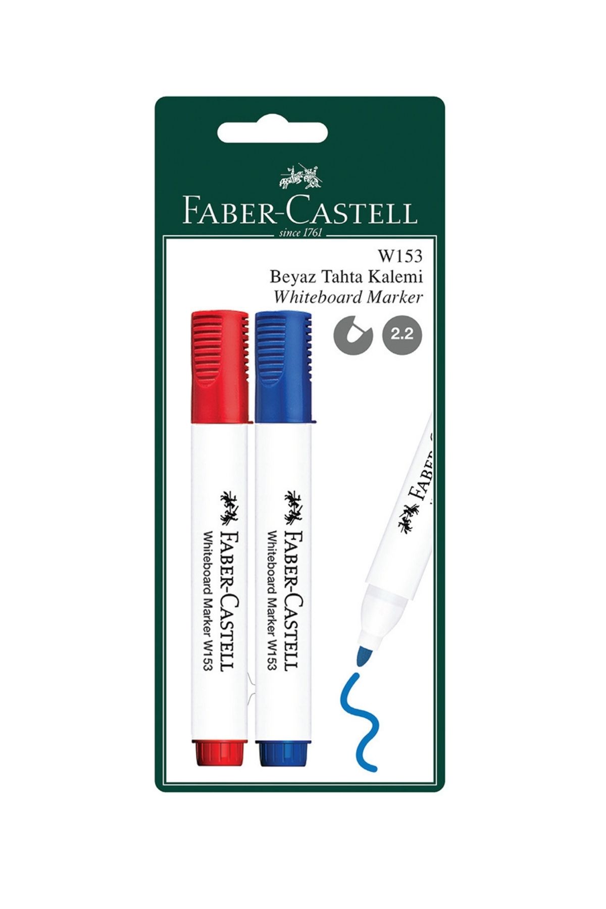 Faber Castell W153 Beyaz Tahta Kalemi 2'li Set, Mavi ve Kırmızı Renk,Kolay Silinir, Ergonomik Tasarım