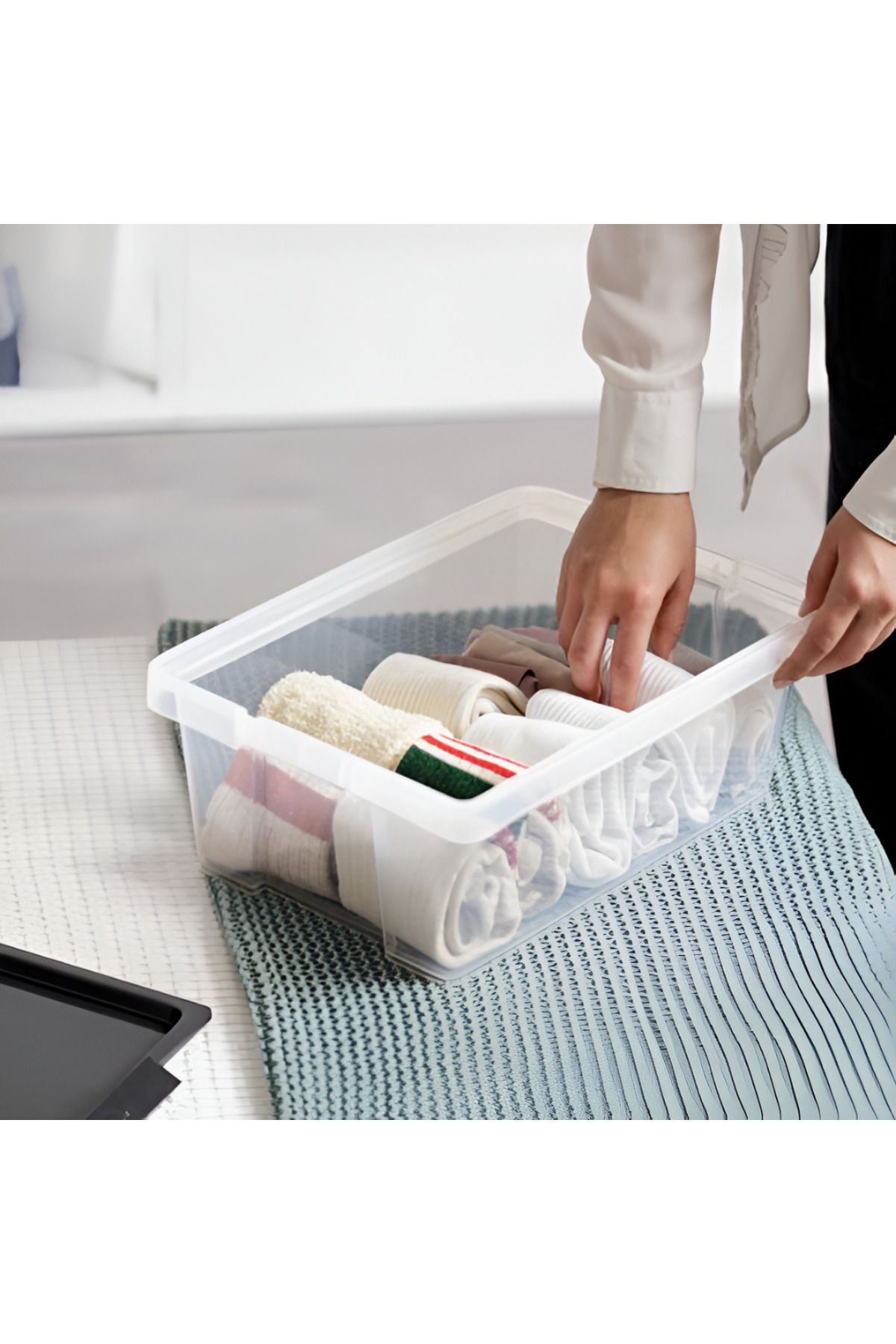 Tatay-Hinged Handle Multipurpose Stackable Storage Box - Black and Clear 3