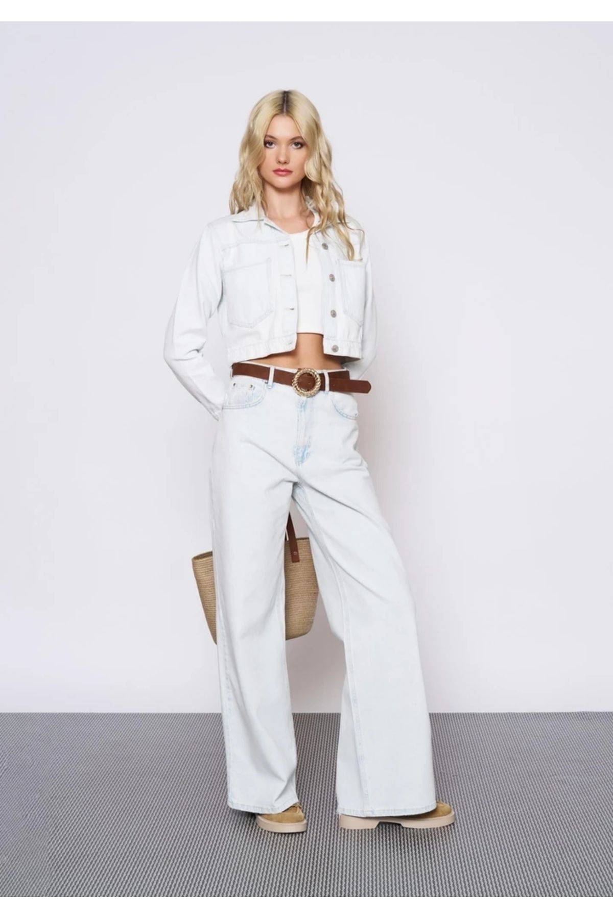 EUROFASHION Cep Kapaklı Açık Mavi Jean Bolero Ceket