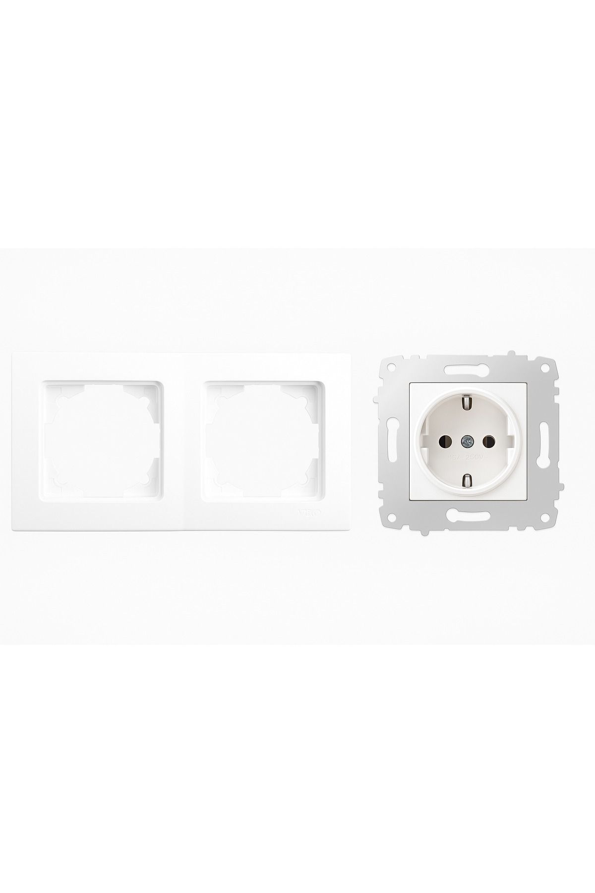 Ledarmy-Karen White 2-Piece Grounded Recessed Socket and Double Frame Set Mounting Compatible 2