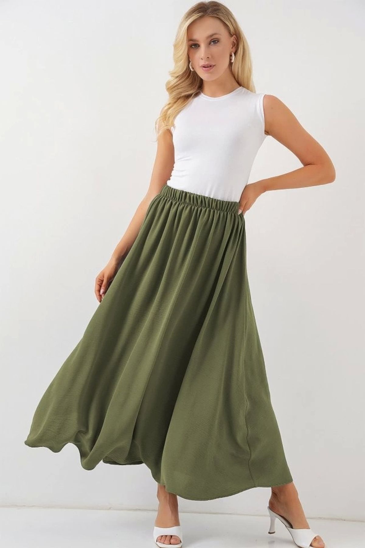 Butik Uzun Ayrobin Etek 8050 - Haki