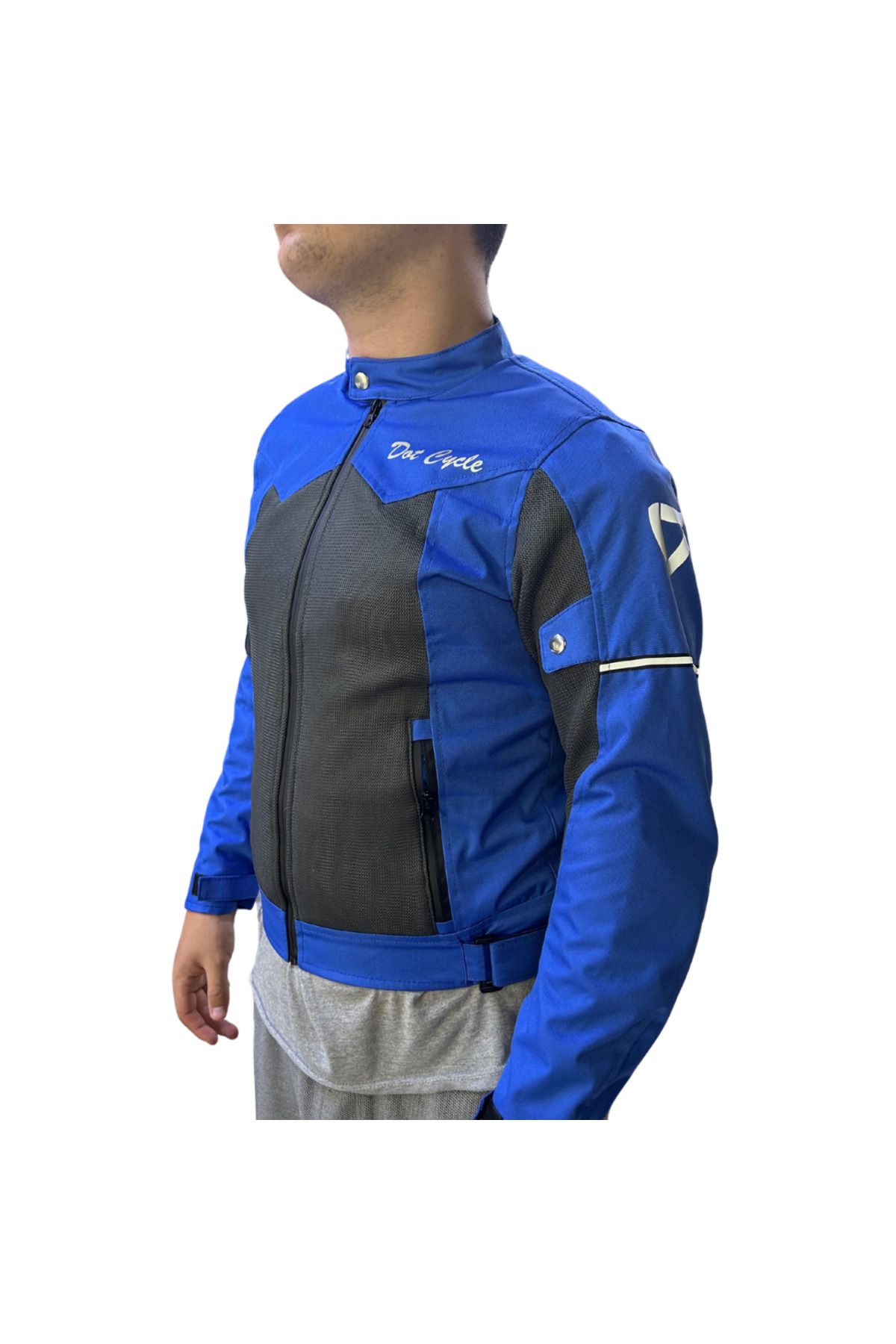 DOT CYCLE Yerli Üretim Motosiklet Yazlık Mont CE Onaylı Omuz Dirsek Koruması Soft Sırt Koruma Mavi