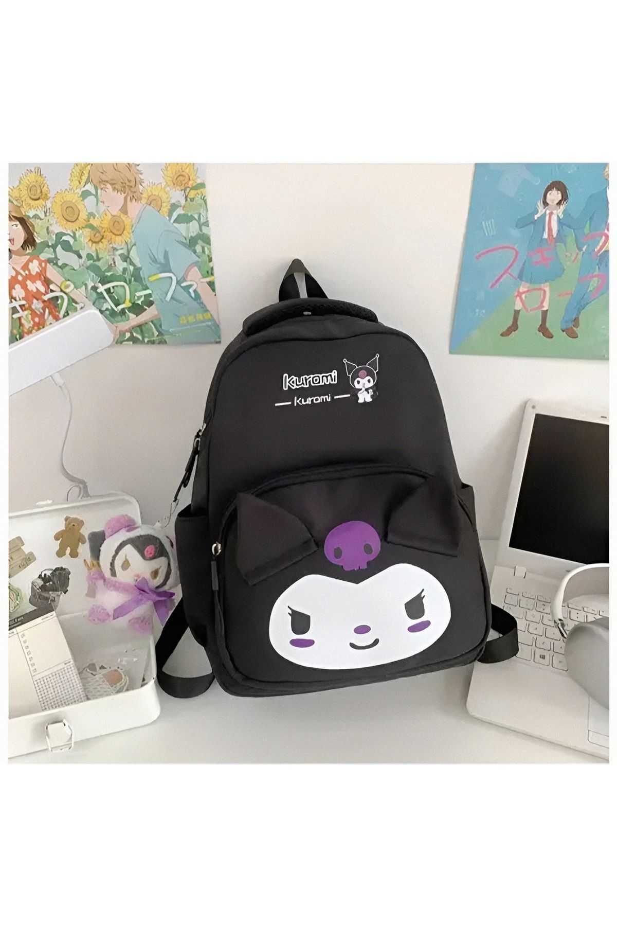 KumOziShop Sanrio Kuromi Hello Kitty Peluş Oyuncaklı Okul Çantası