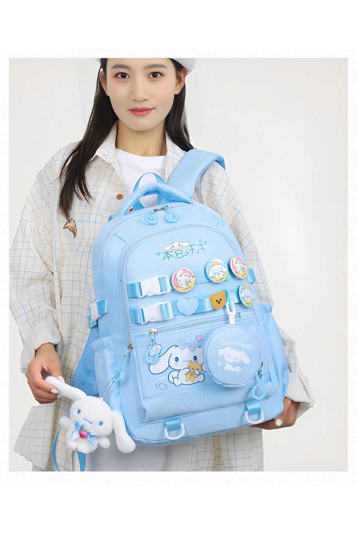 KumOziShop Sanrio Kuromi Cinnamoroll Cüzdanlı Aksesuarlı Okul Çantası