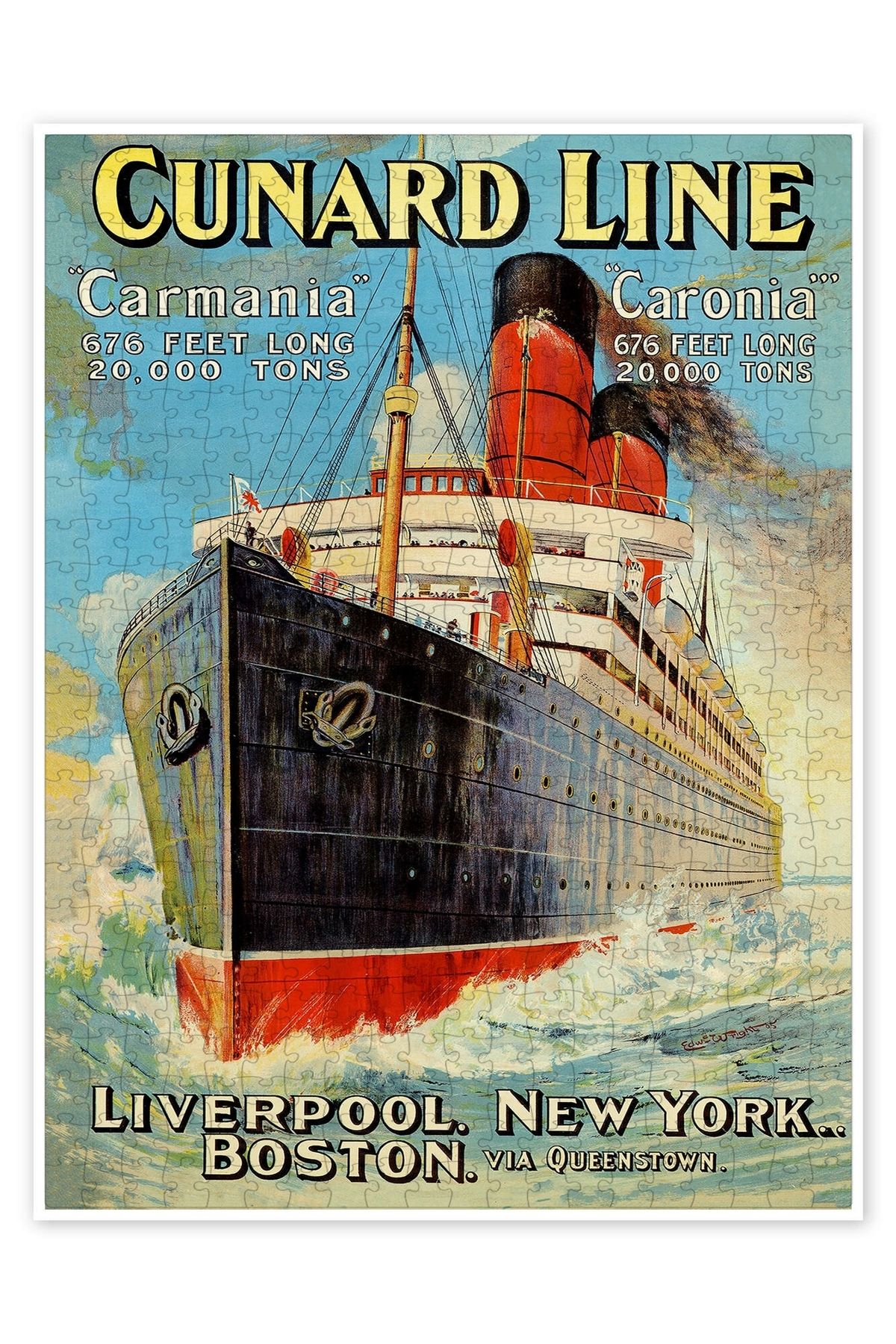 Jeronkarji Cunard Line - Liverpool, New York, Boston 500 Parça Puzzle Yapboz Şehir Manzara Temalı Hobilik