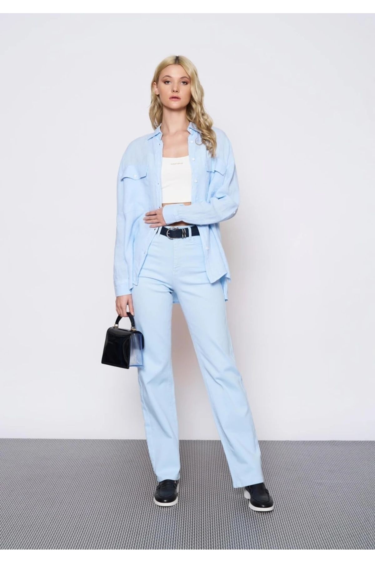 EUROFASHION Cep Kapaklı Bebe Mavi Keten Gömlek
