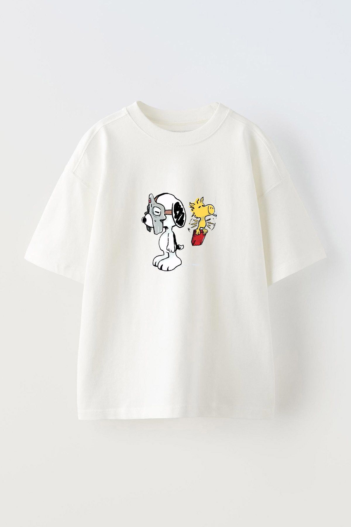 Anetos Mf Doom Snoopy Ön Baskılı Pamuk Beyaz Oversize T shirt