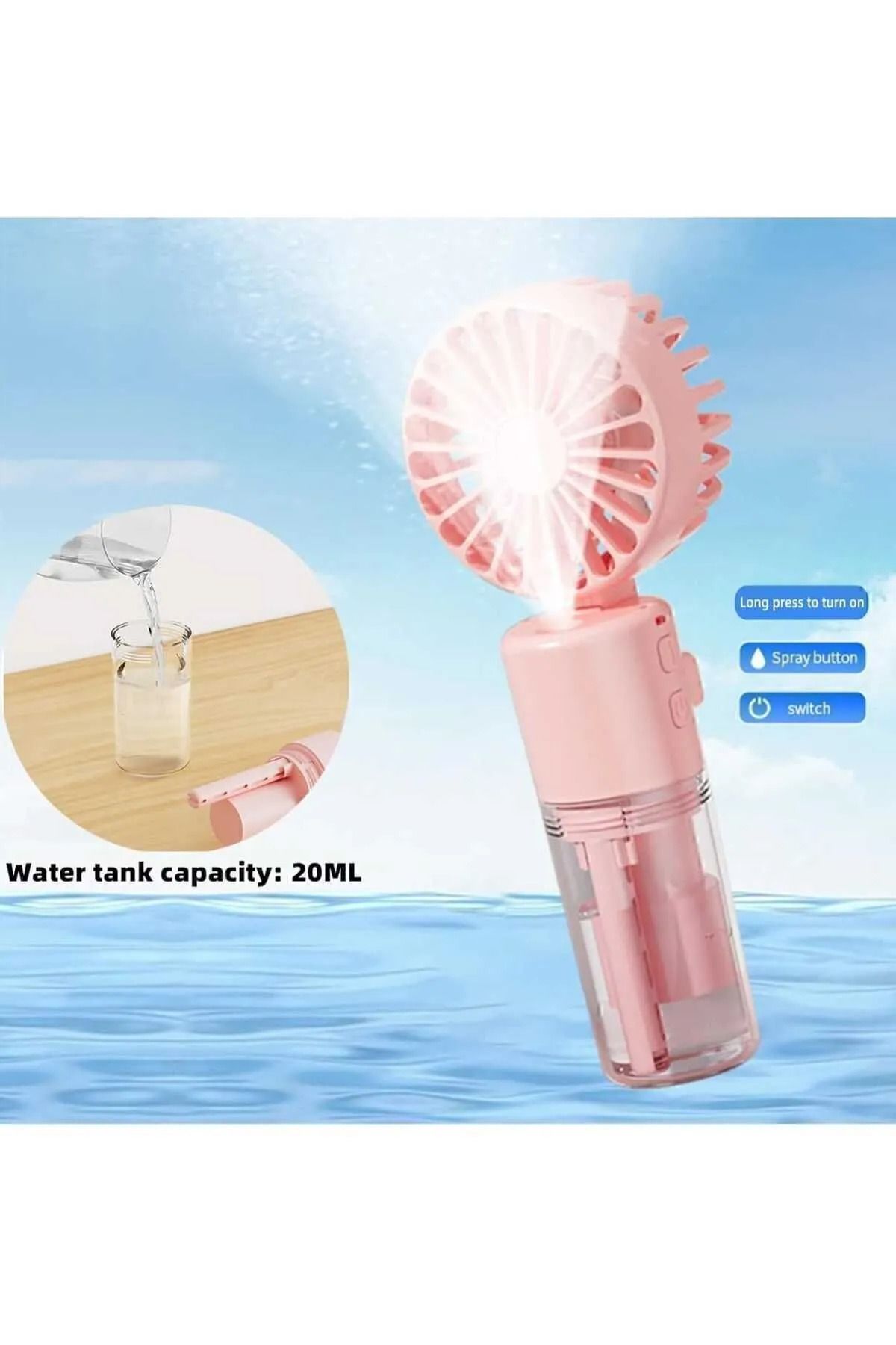 teknonisa mini boyna asmalı fan su püskürtmeli PEMBE