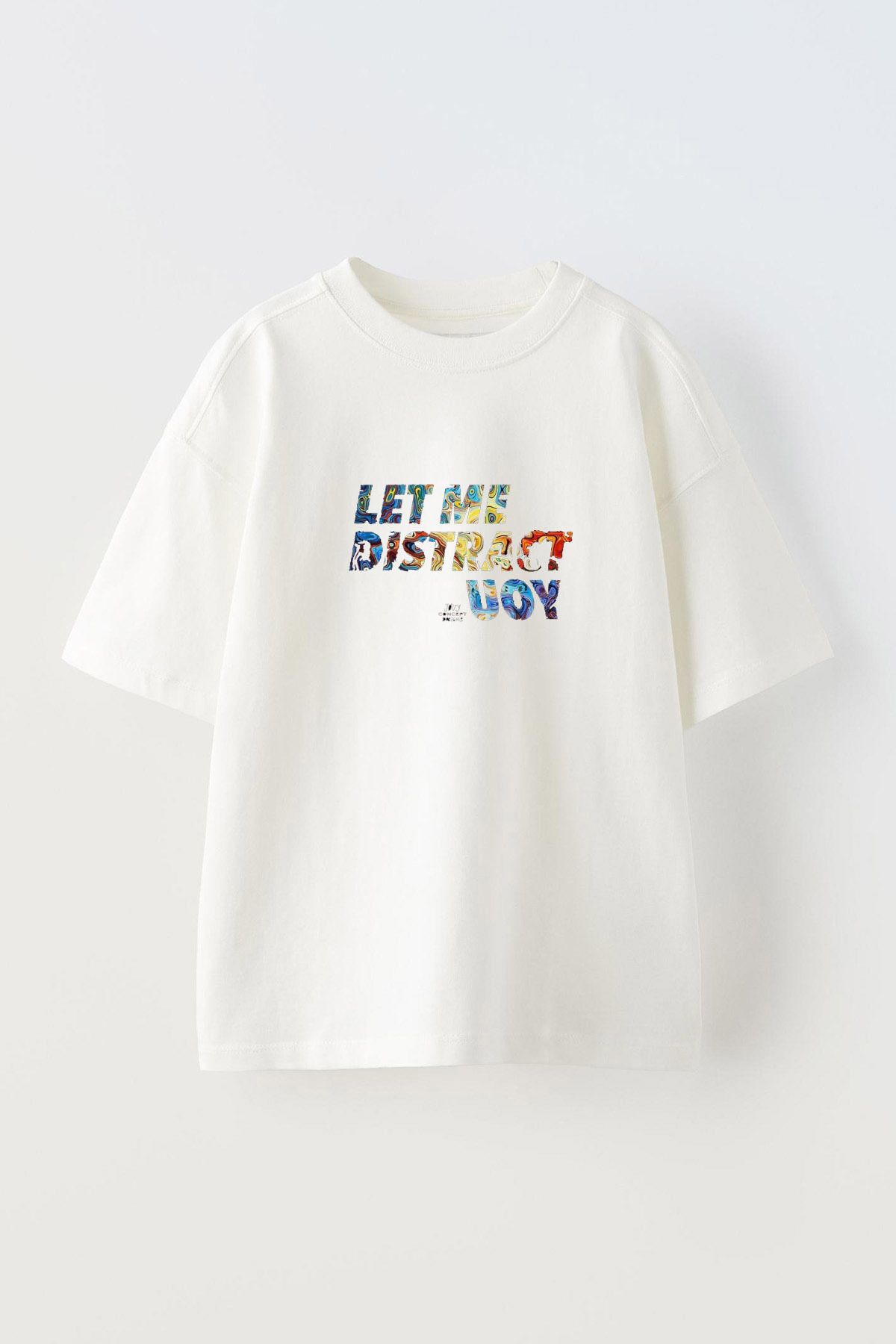 Anetos Let Me Dıstract Uoy Ön Baskılı Pamuk Beyaz Oversize T shirt