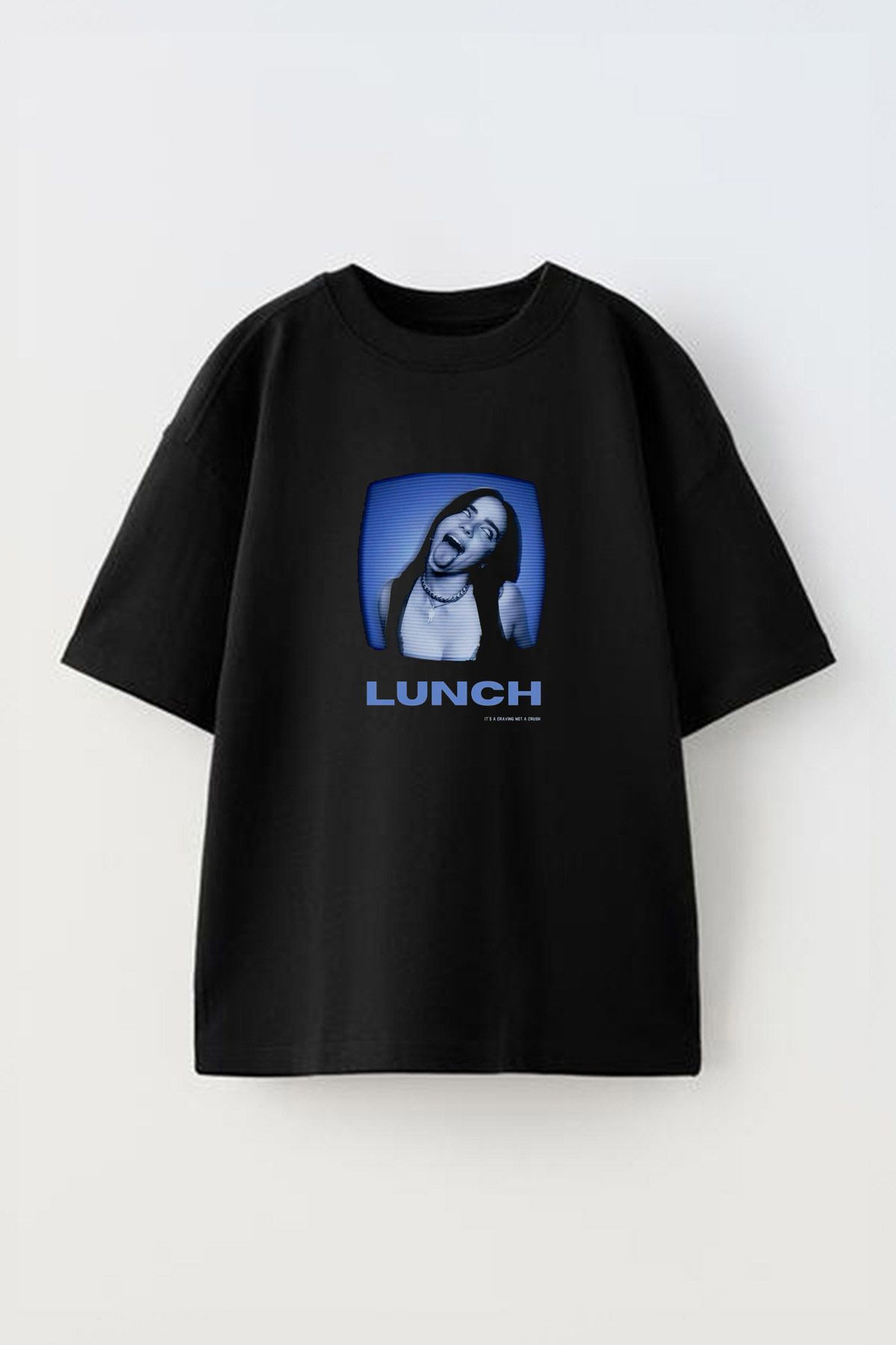 Anetos Lunch Girl Ön Baskılı Pamuk Siyah Oversize T shirt