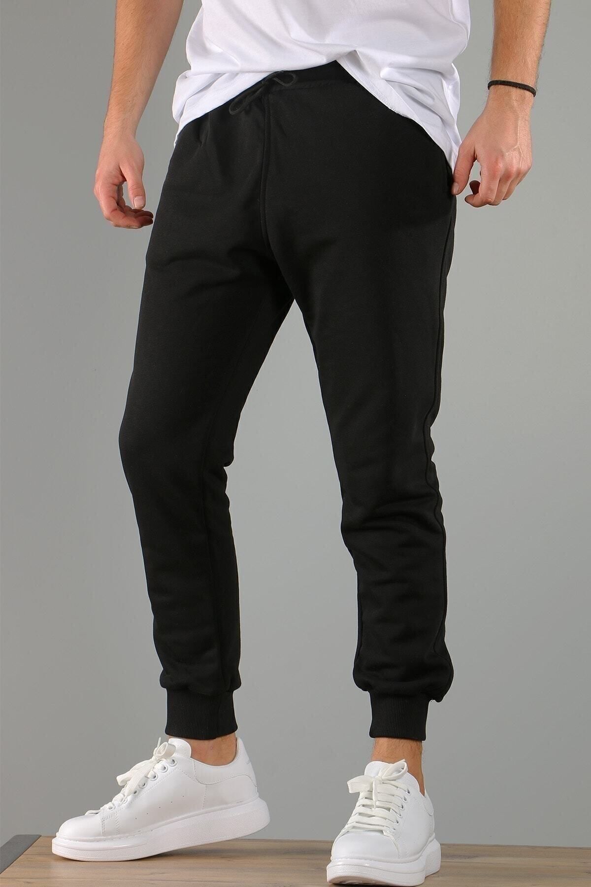 MNKSPORT MNK SPORT Unisex Siyah Paçası rıbanalıı Eşofman Altı