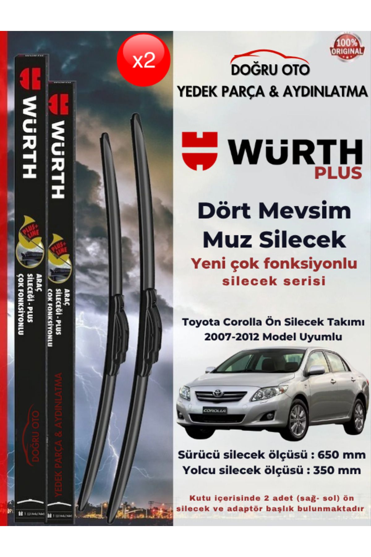 Würth Corolla Ön Cam Silecek Takımı 2007-2012 Model Uyumlu (650/350mm)