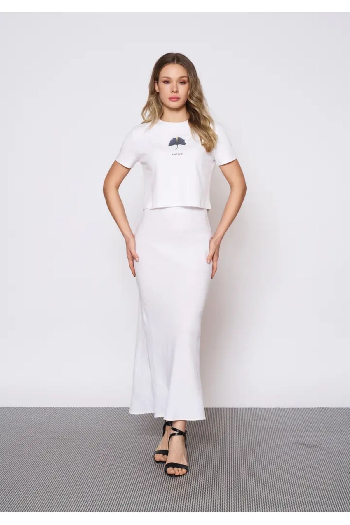 EUROFASHION Beyaz Keten Kalem Etek