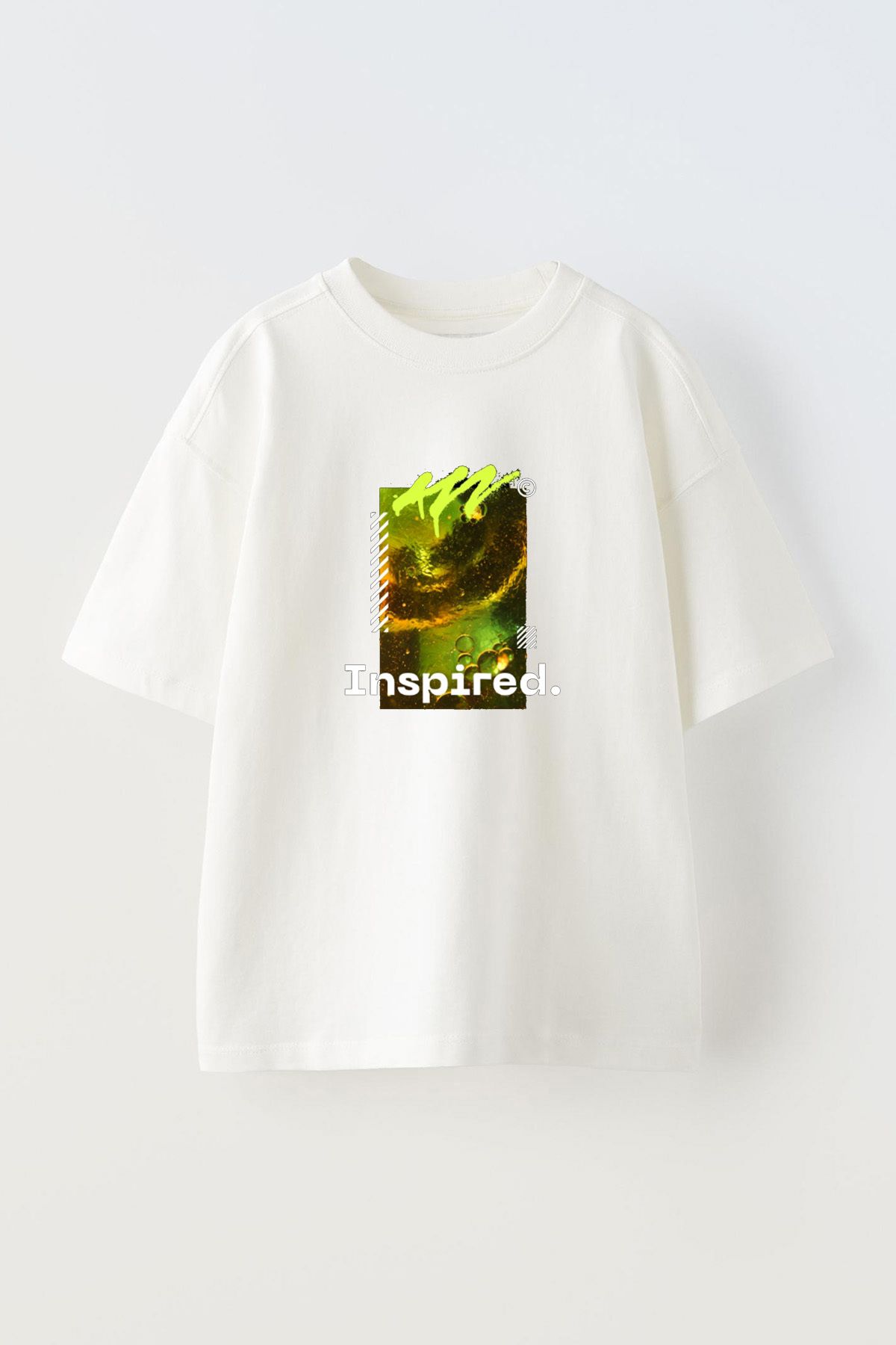 Anetos Inspired Ön Baskılı Pamuk Beyaz Oversize T shirt