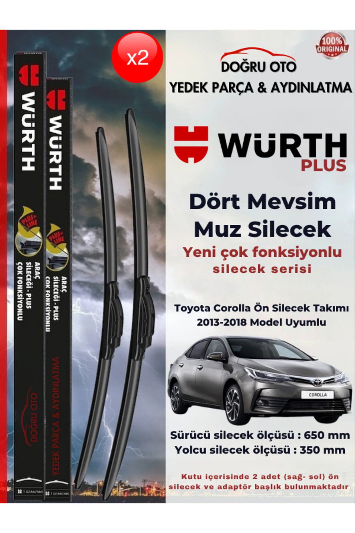 Würth Corolla Ön Cam Silecek Takımı 2013-2018 Model Uyumlu (650/350mm)
