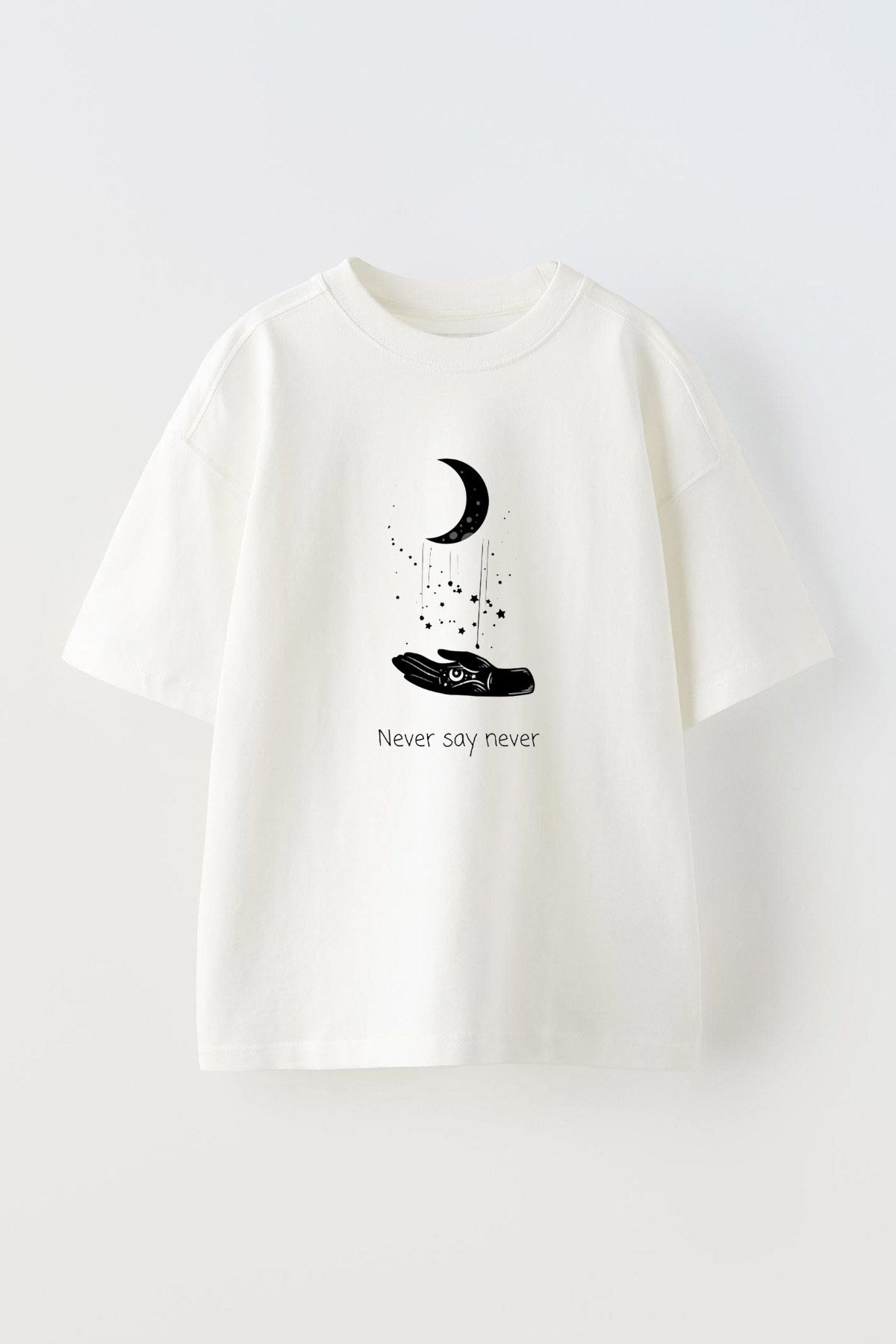 Anetos Never Say Never Ön Baskılı Pamuk Beyaz Oversize T shirt