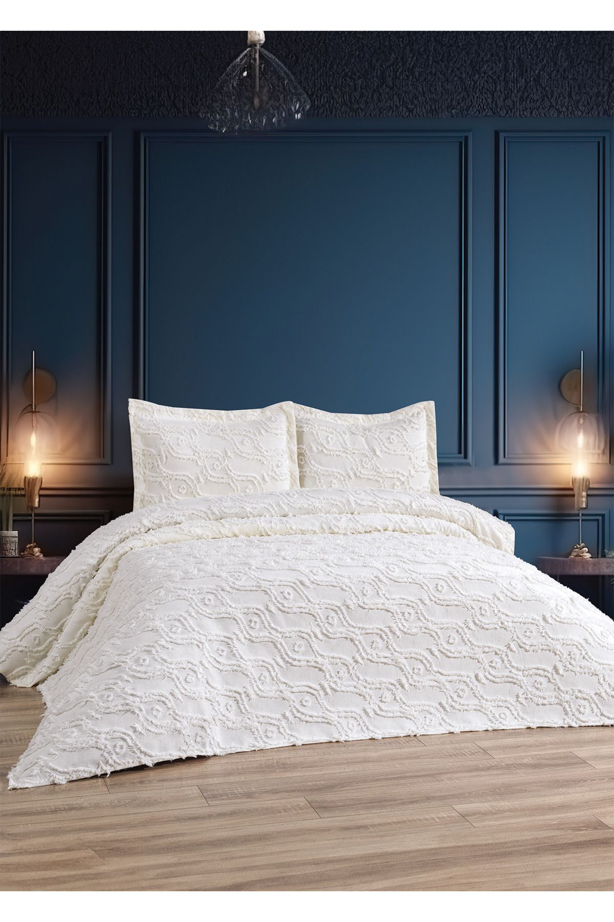 Faiend Şönil İskandinav Çift Kişilik Yatak Örtüsü 240×250 cm 2 Yastık Geometrik Desen"