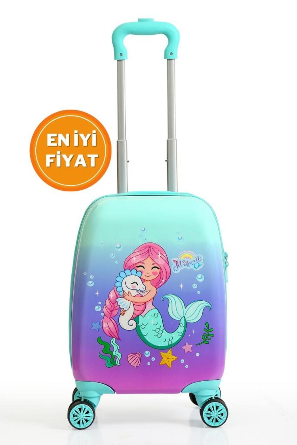 KızılkayaStore Gedox Kids Su Yeşili Lila Denizkızı Desenli Kız Çocuk Valizi
