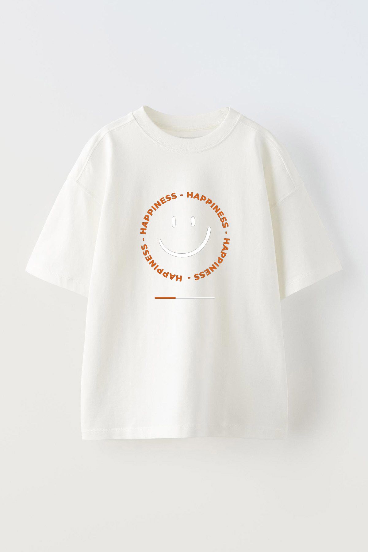 Anetos Minimalist Smile Ön Baskılı Pamuk Beyaz Oversize T shirt