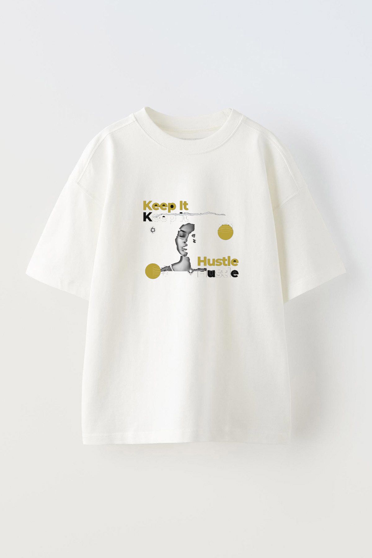 Anetos Minimalist Girl Keep Ön Baskılı Pamuk Beyaz Oversize T shirt