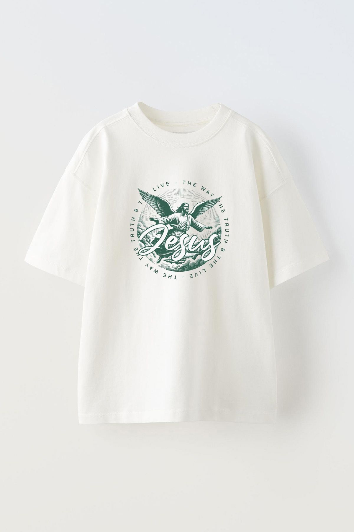 Anetos Jesus The Way Ön Baskılı Pamuk Beyaz Oversize T shirt