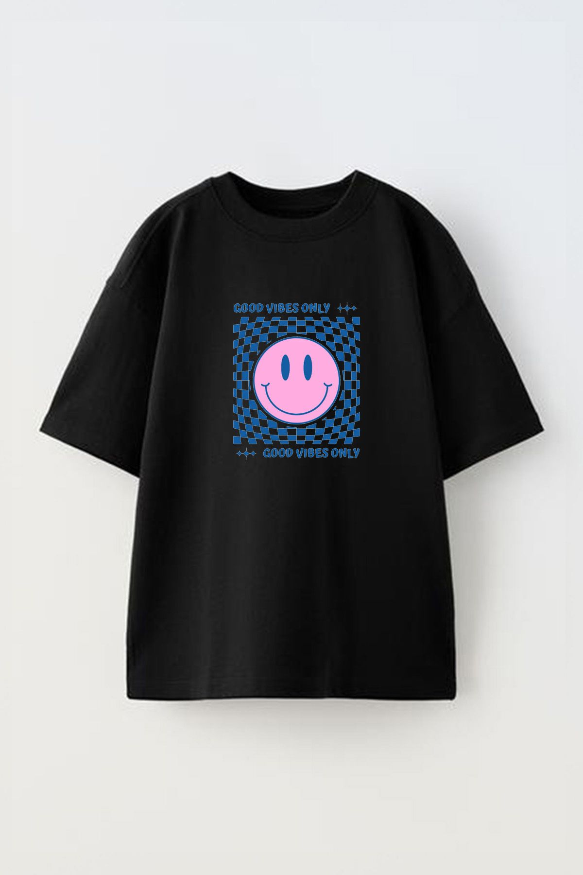 Anetos Good Vıbes Only Ön Baskılı Pamuk Siyah Oversize T shirt