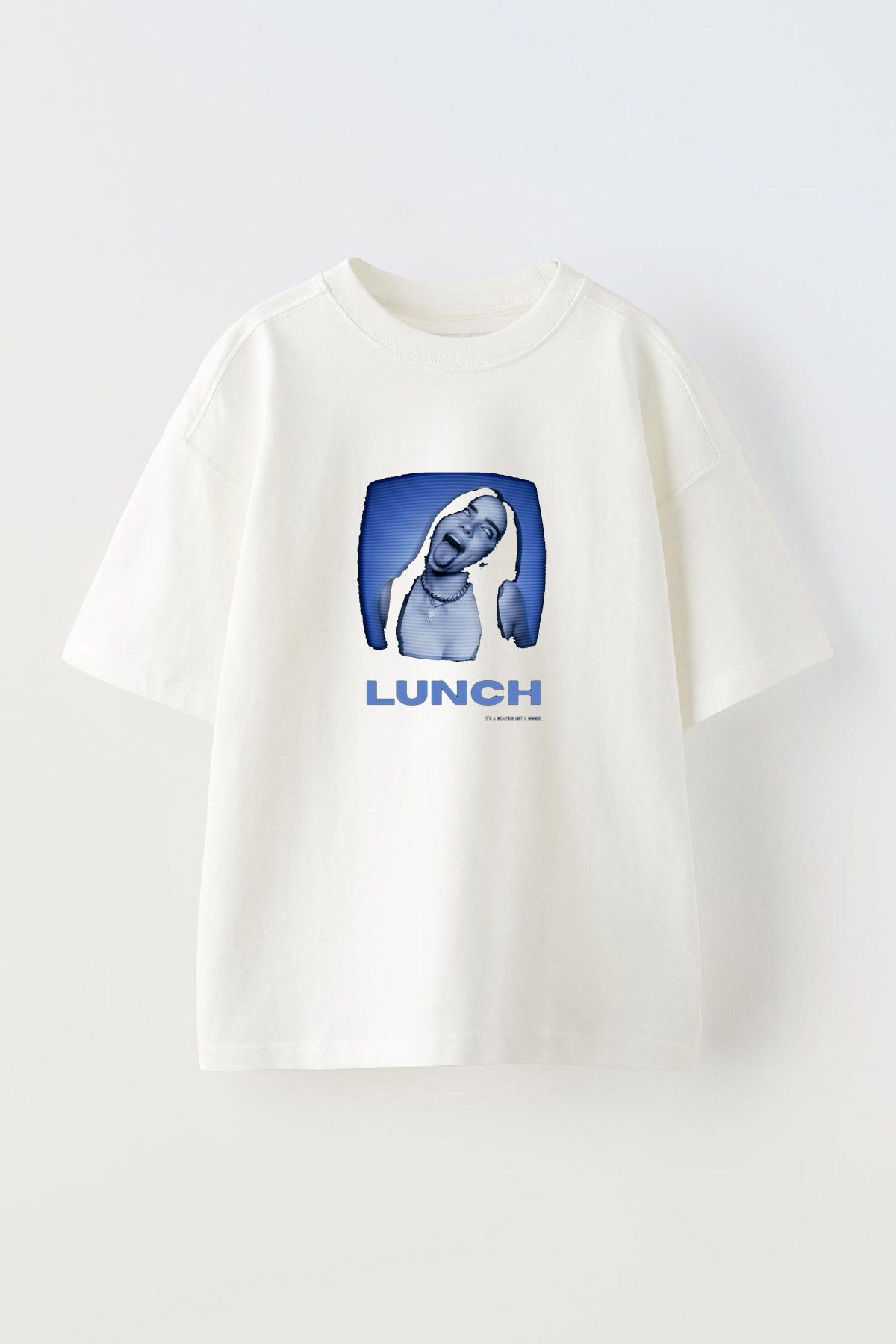 Anetos Lunch Girl Ön Baskılı Pamuk Beyaz Oversize T shirt