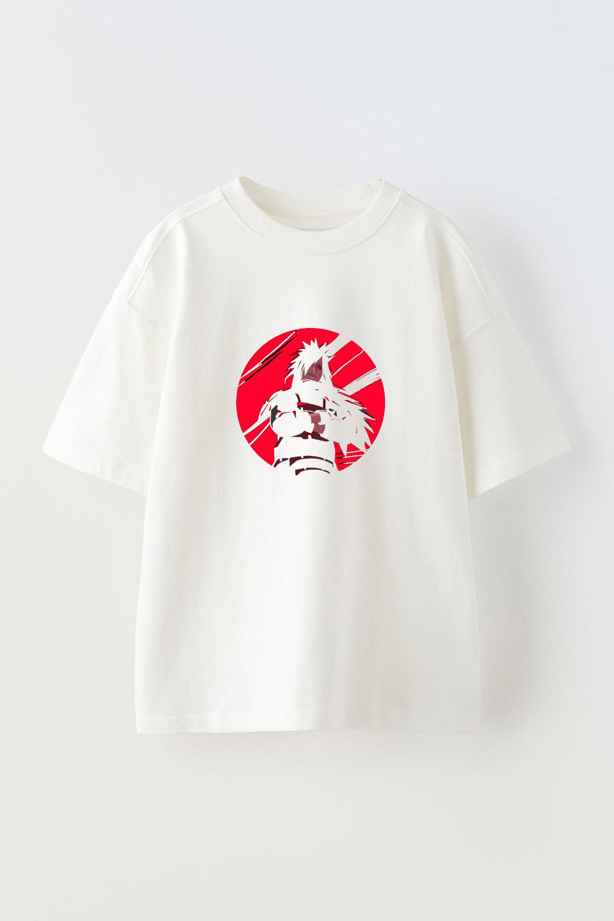 Anetos Madara Uchiha Ön Baskılı Pamuk Beyaz Oversize T shirt