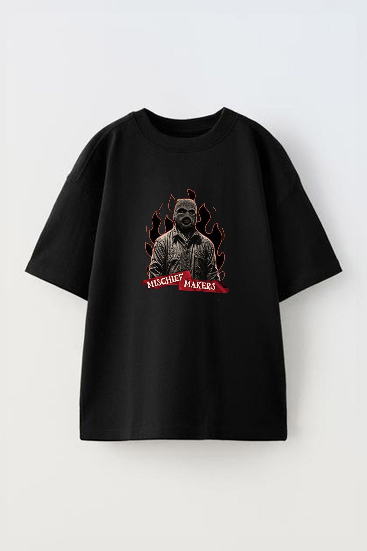 Anetos Mıschıef Makers Ön Baskılı Pamuk Siyah Oversize T shirt