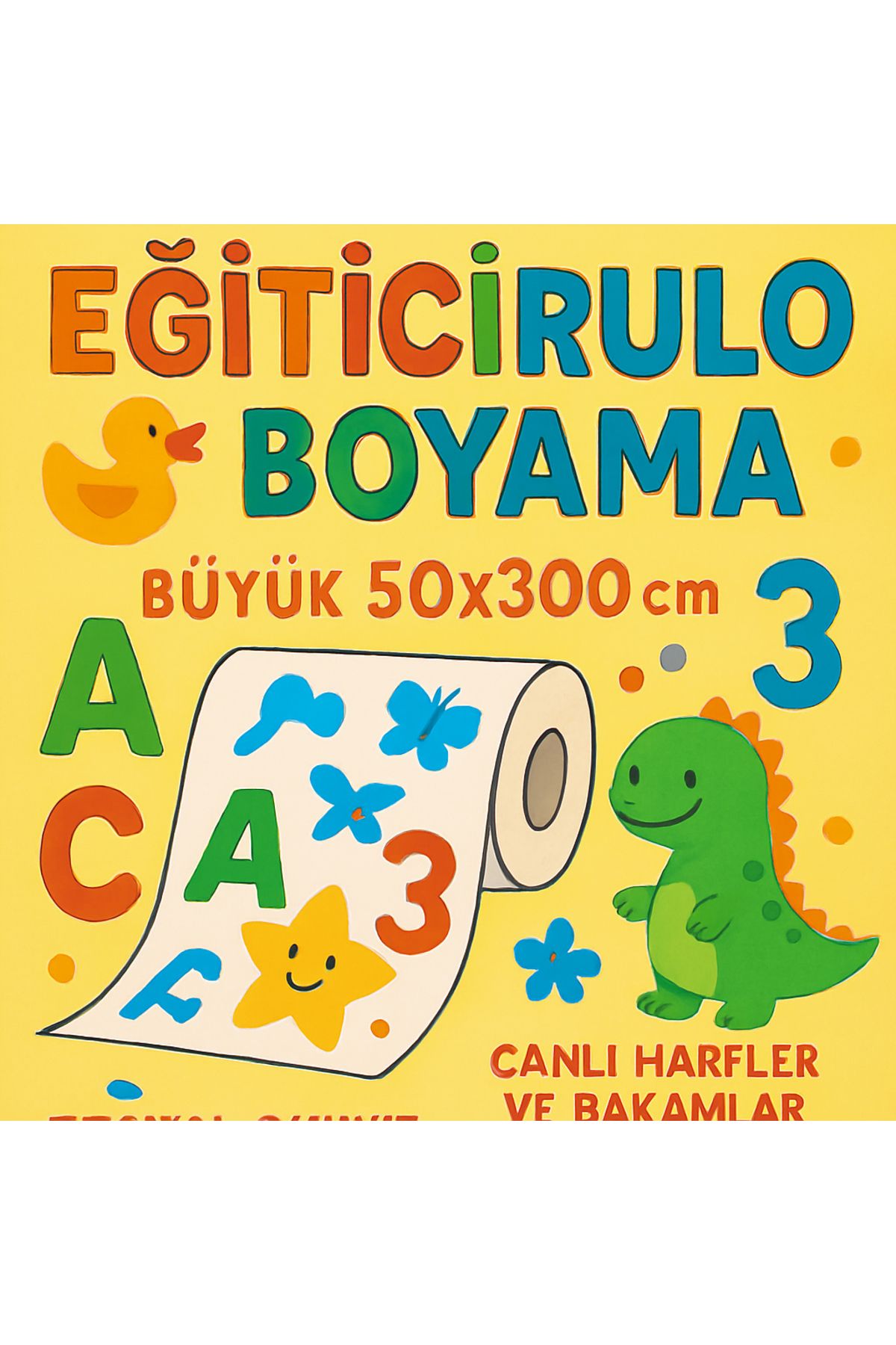 practical house Çocuklar İçin Eğitici Rulo Boyama Seti – Harf, Rakam ve Figürlerle 50x300 cm