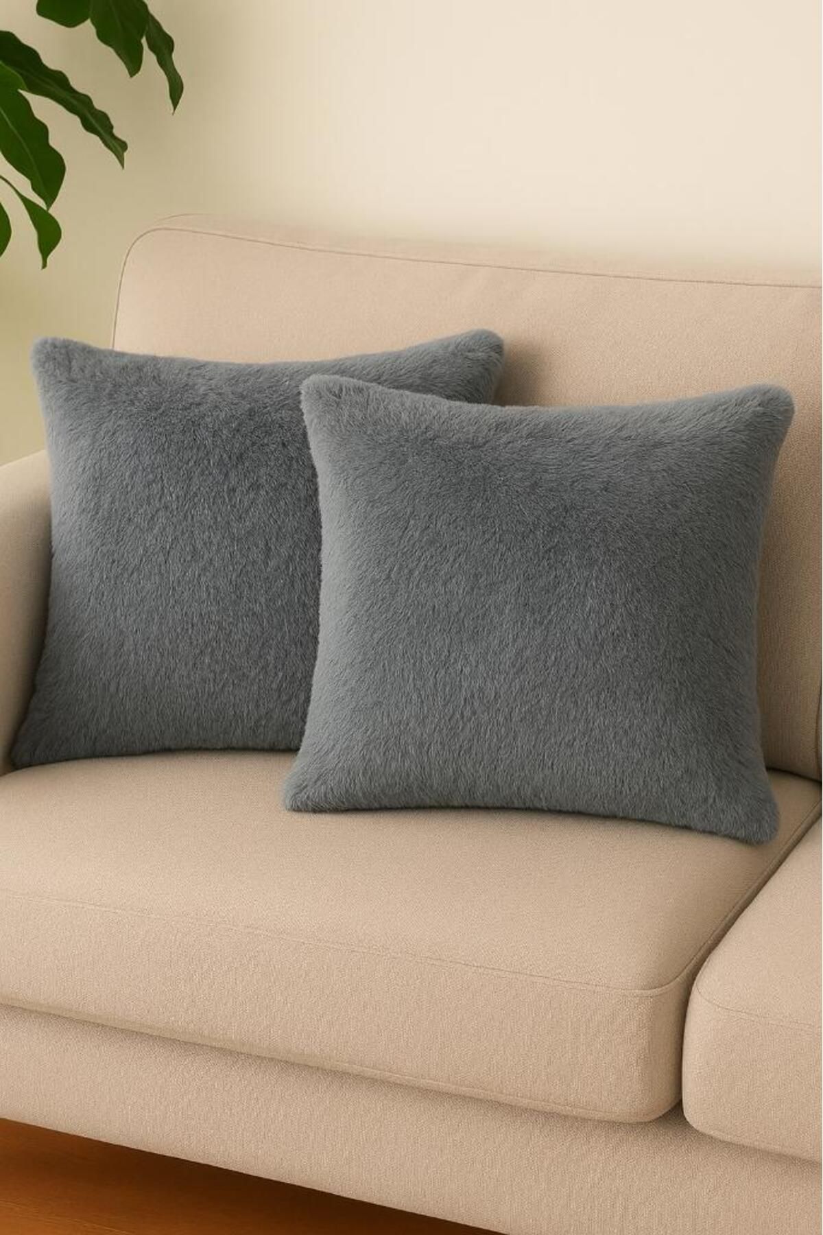 Miabella Home 2'li Peluş Kırlent Kılıfı 45x45 | Koltuk Yastık Kılıfı | Ev Dekorasyon Kırlent Yastık Kılıfı