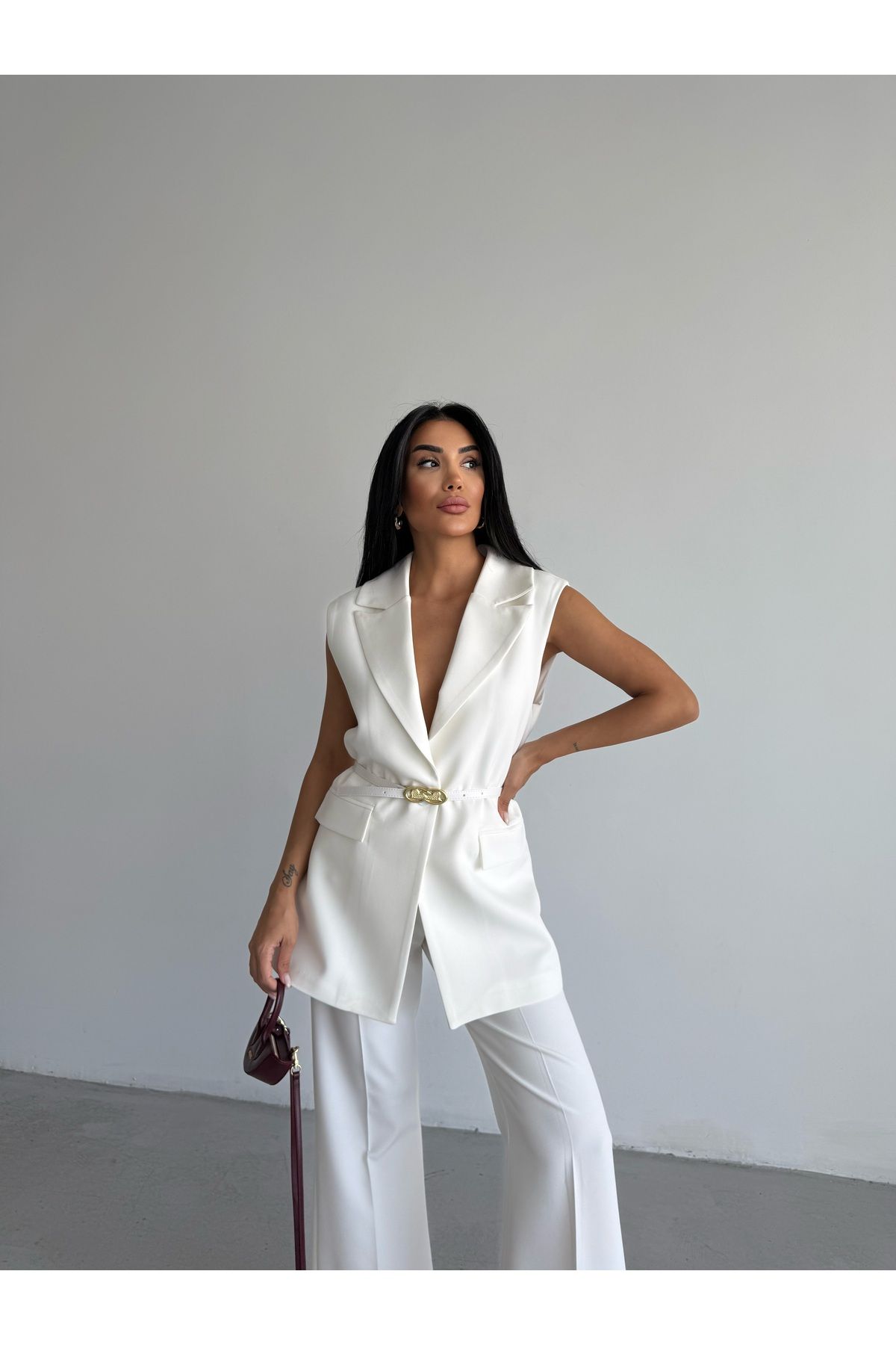 CLB COLLECTION Kadın Yelek Bol Paça Pantolon Takım