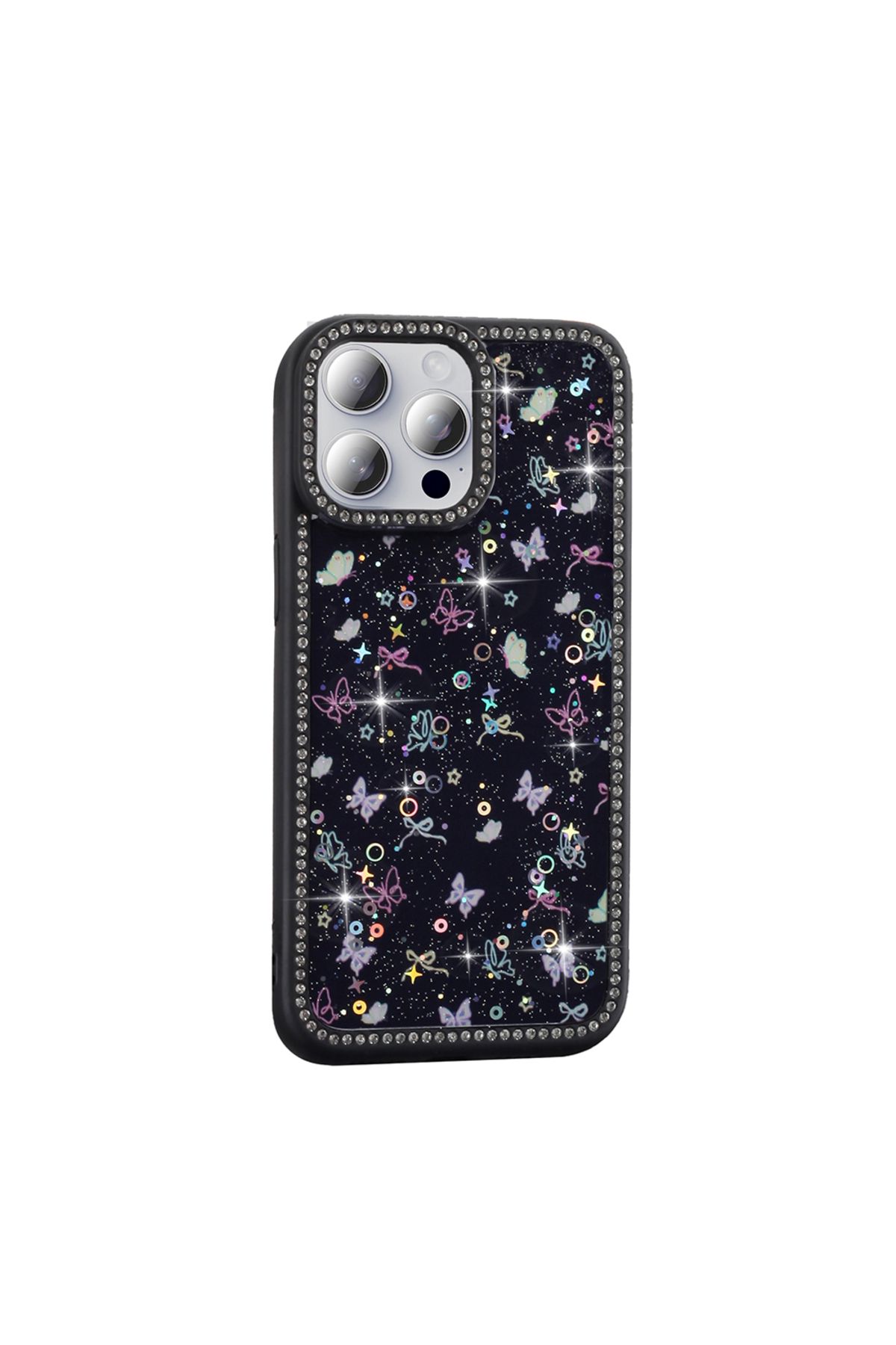 KılıfShop İphone 15 Pro Kılıf Azra Taşlı Simli