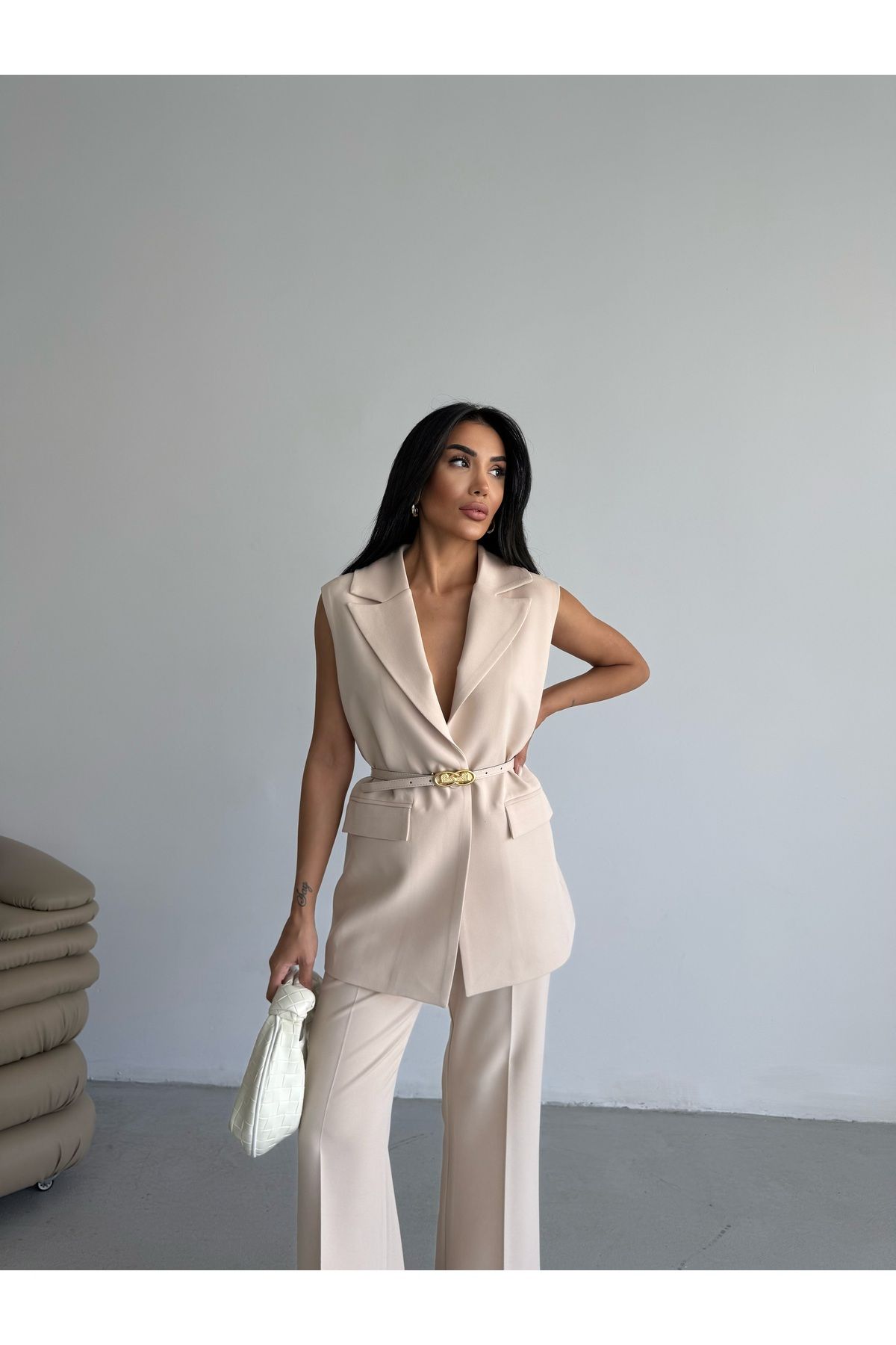 CLB COLLECTION Kadın Yelek Bol Paça Pantolon Takım