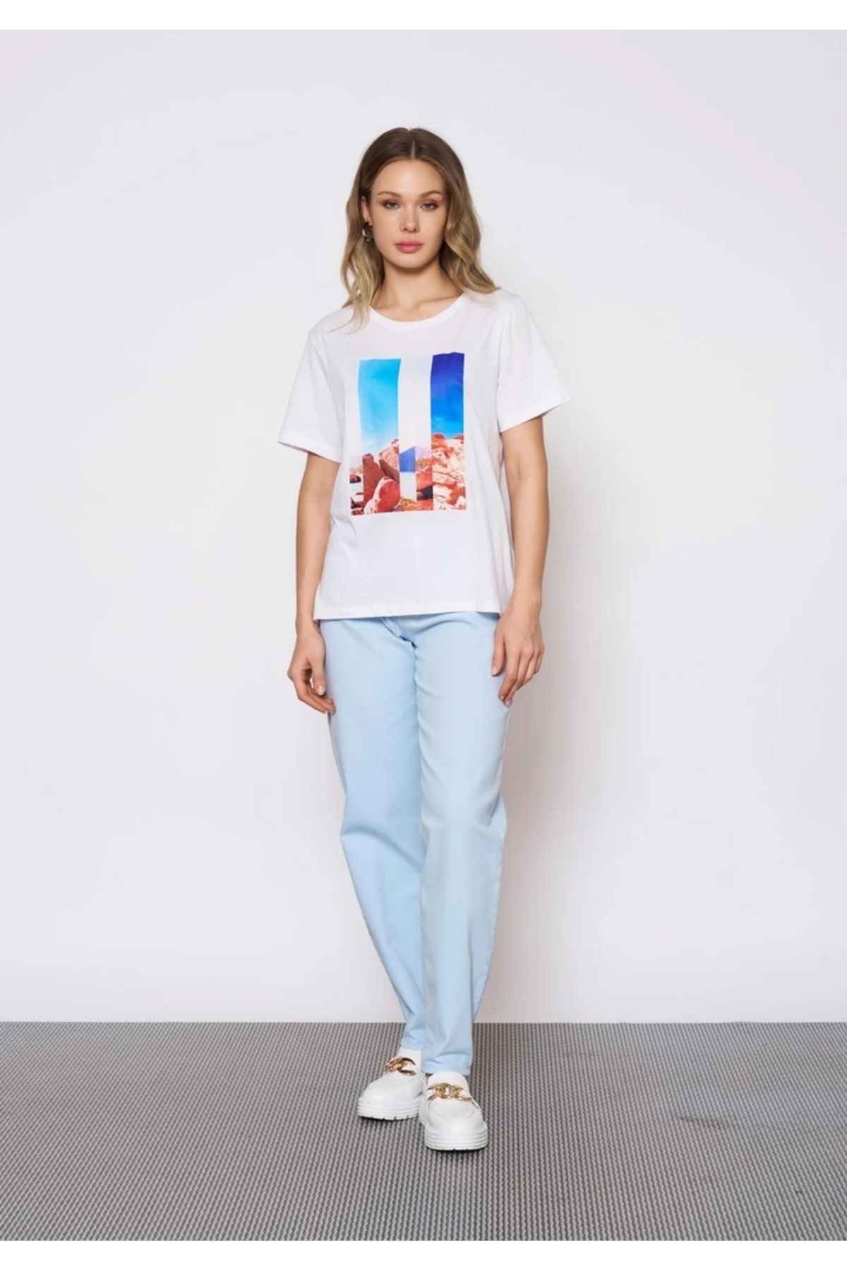 EUROFASHION Baskılı Beyaz T-Shirt