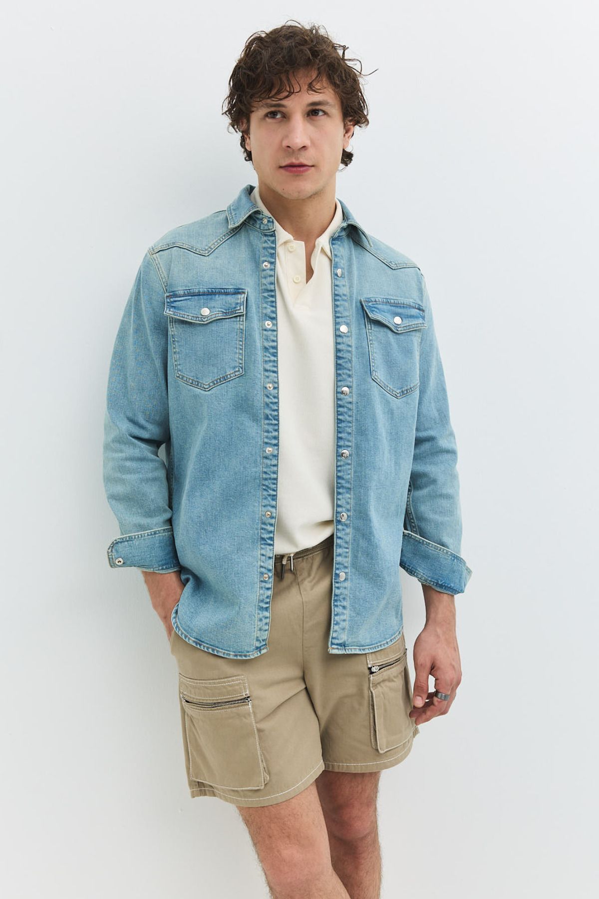 Denim Trip Regular Fit Açık İndigo Erkek Jean Gömlek