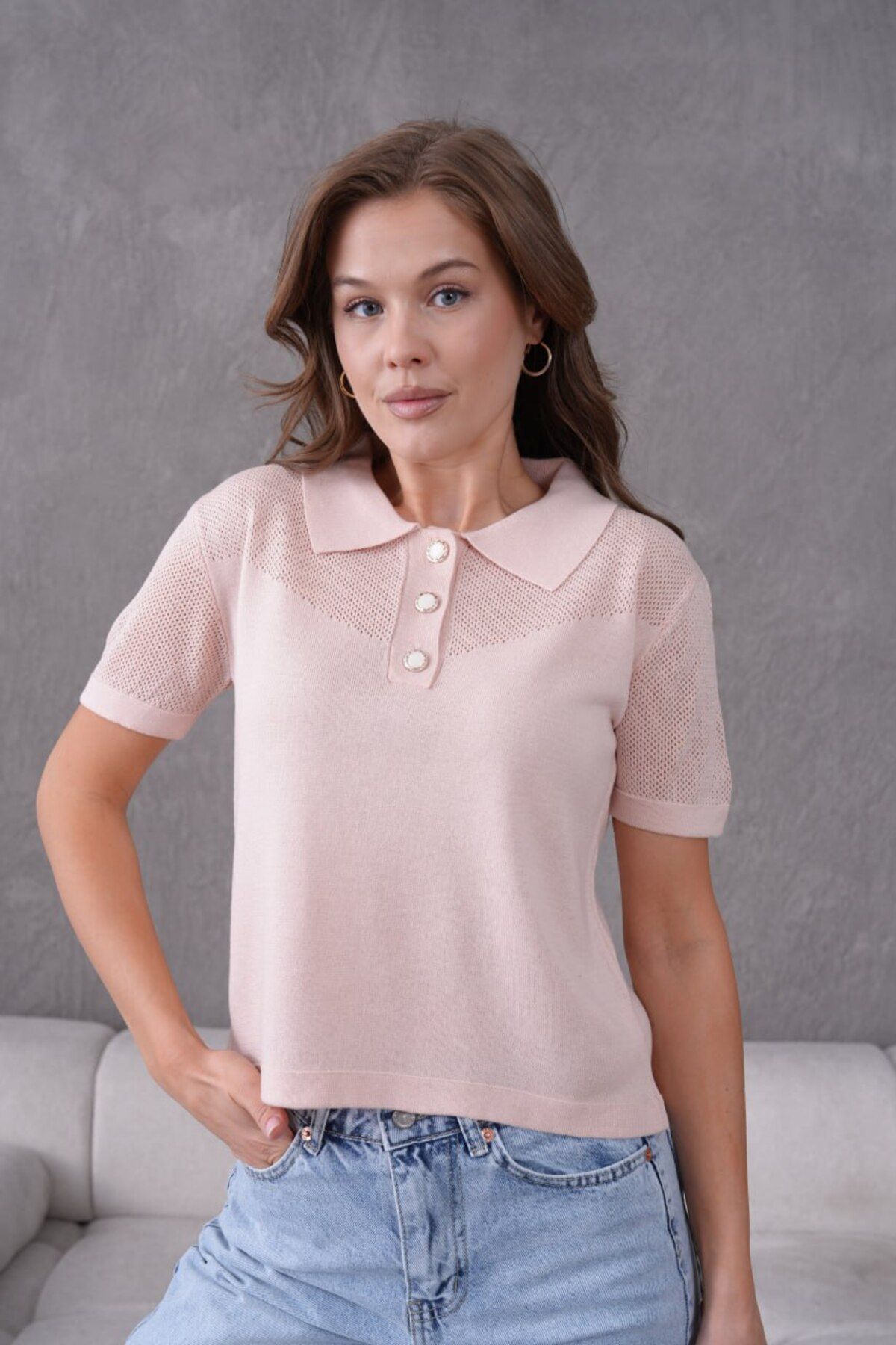 ButikSFS File örgü Detaylı Polo t-shirt