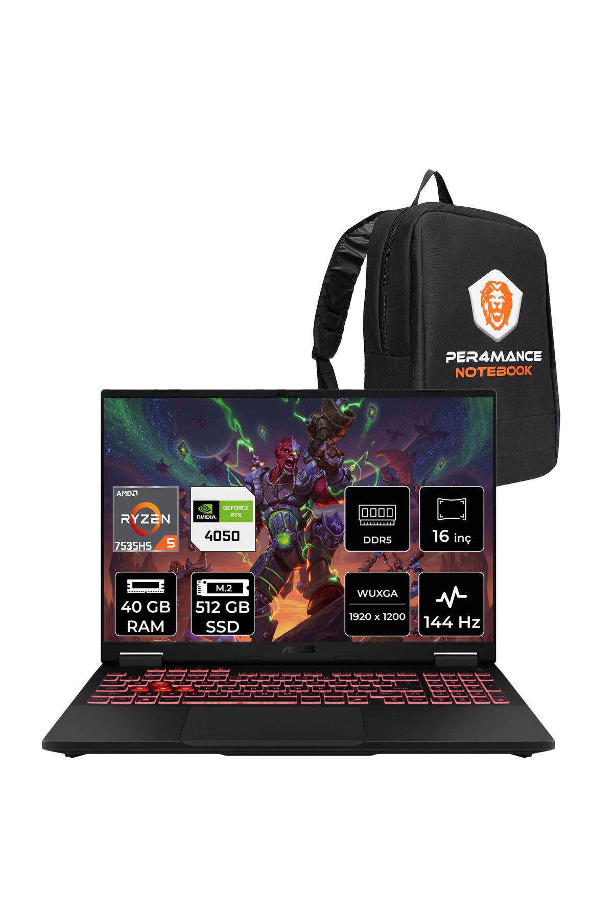 ASUS TUF Gaming A16 R5 7535HS 40GB 512GB SSD RTX4050/6GB 140W 144Hz 16'' WUXGA FDOS Laptop FA607NU