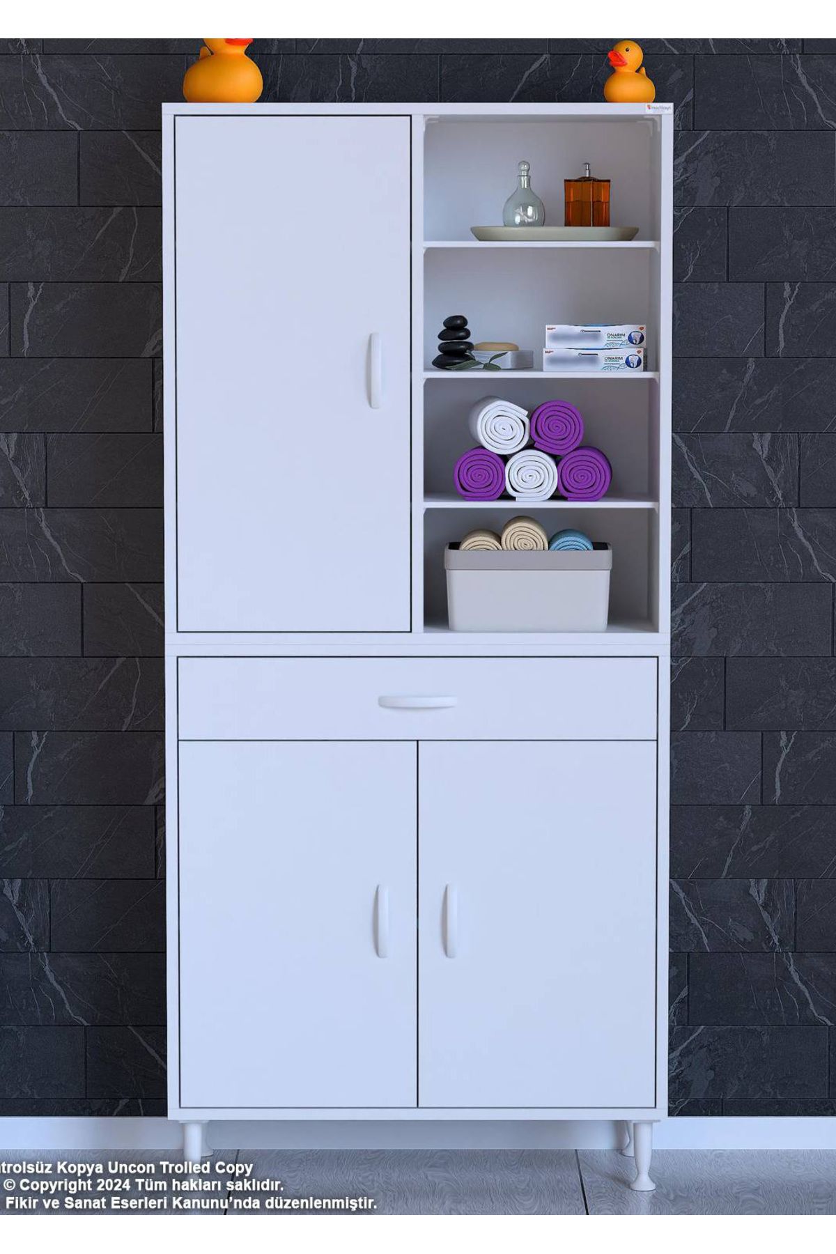 Modilayn 70 x 173 x 32,5 cm’lik 1 Çekmece 3 Kapak 7 Raf 10 Gözlü Organizatör Mutfak Dolabı Çok Amaçlı Dolap