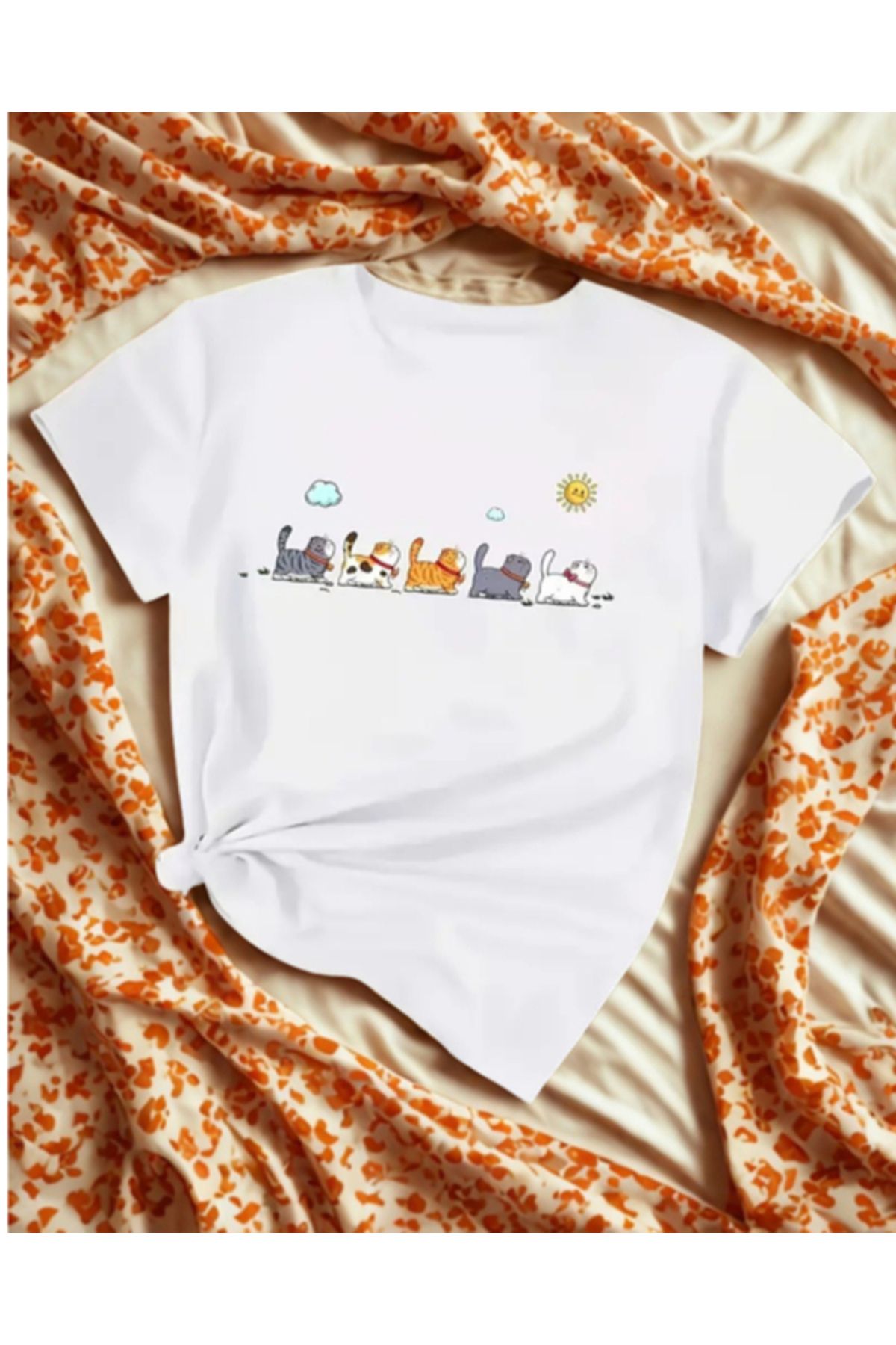 MODA Tshirt Kedi Baskılı,%100 Pamuk,Kaliteli,Kolay Ütü